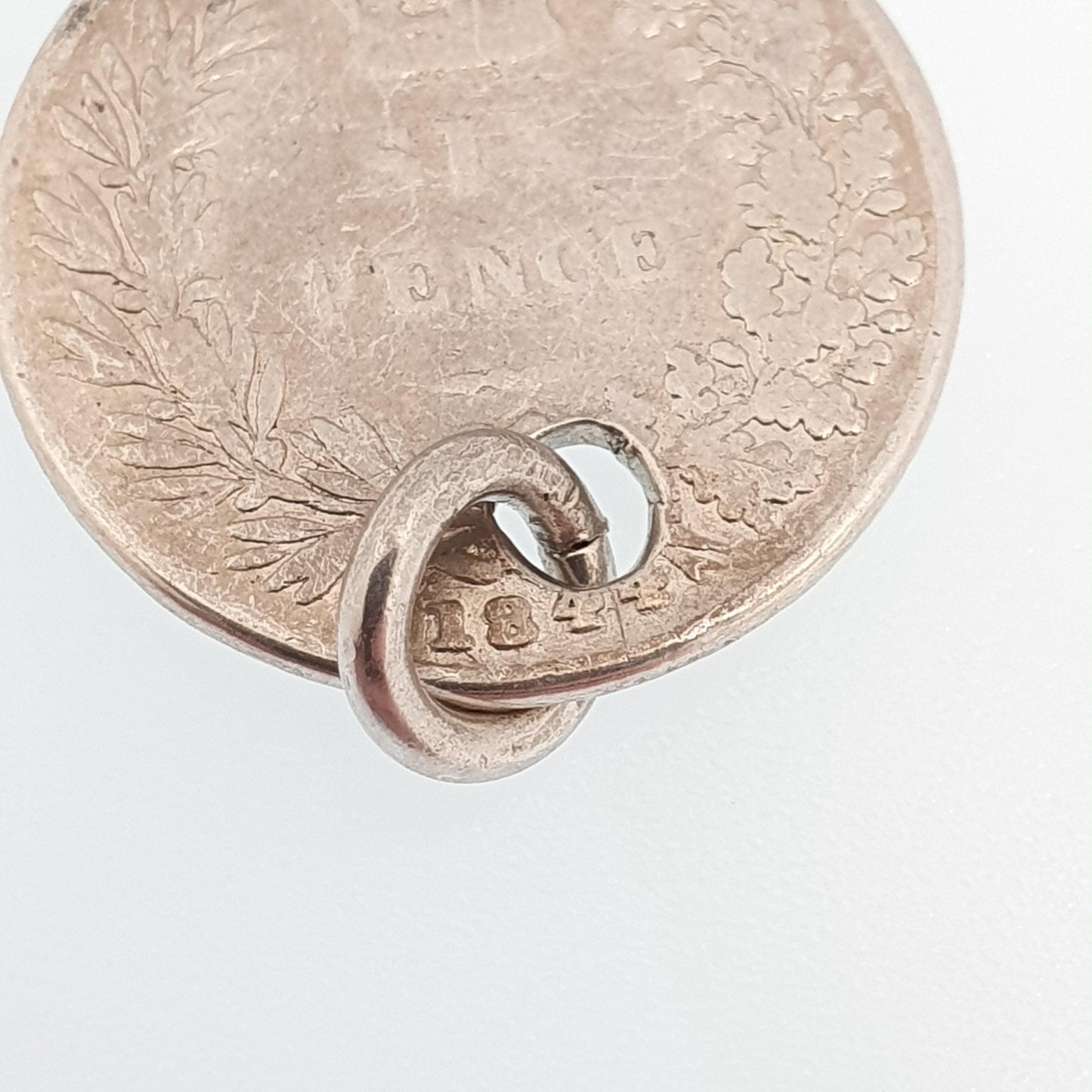 Antique Victorian Six Pence Silver Coin Necklace Pendant 1844 Early Young Queen Victoria Bracelet Charm Mens Womens Royalty Great Britain