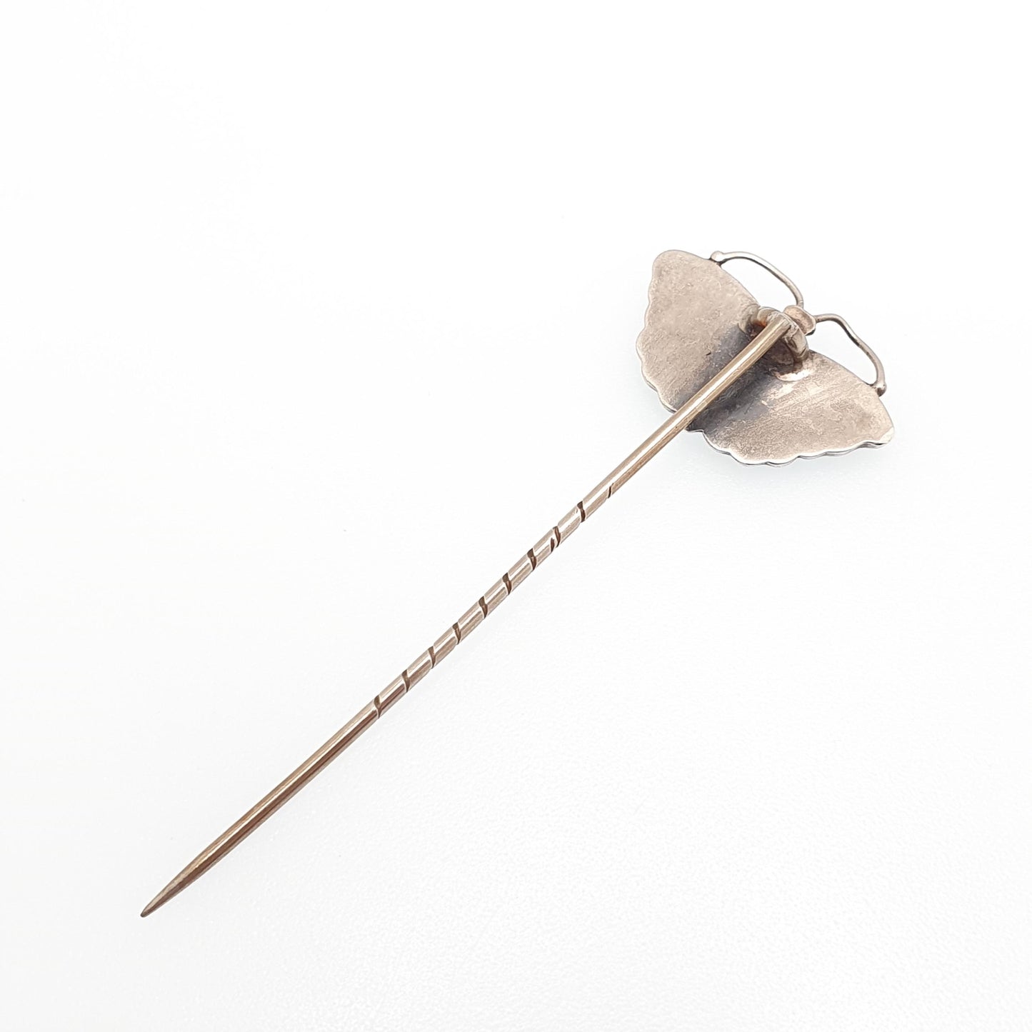 Antique Solid Silver Butterfly Malachite Stick Pin Victorian Scottish Insect Bug Genuine Vintage Lapel Jacket Gents Mens Jewelry Jewellery