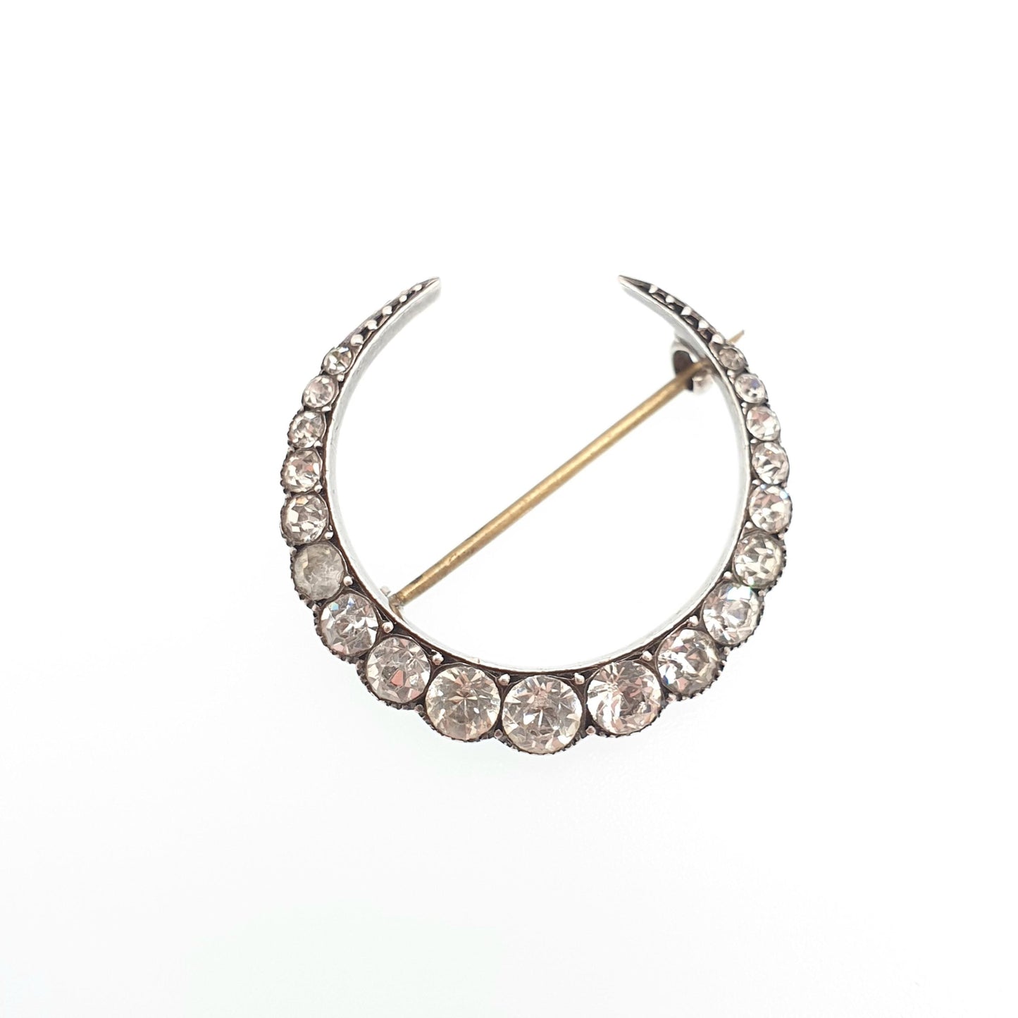 Antique Solid Silver Paste Crescent Moon Brooch PARISIAN DIAMOND COMPANY Star Victorian Night Sparkly Celestial Jewelry Jewellery Vintage