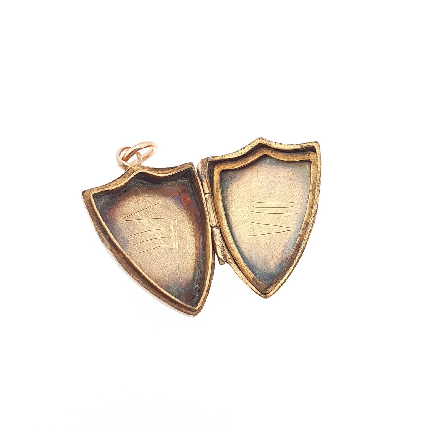 Antique Victorian 9ct Rose Gold Shield Locket Necklace Pendant Plain Solid 375 9k Gold Front Back Photo Picture Vintage Jewellery Jewelry