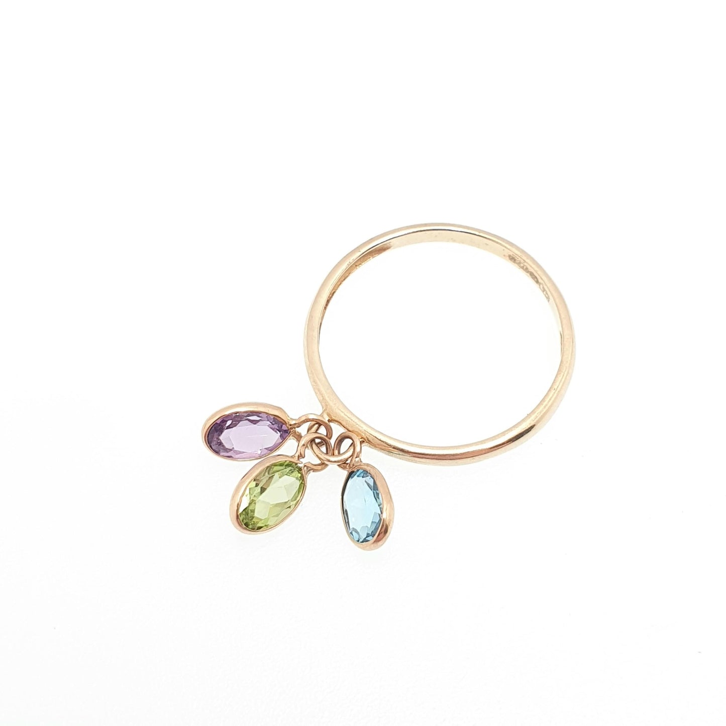 Solid 9ct Gold Olivine Peridot Ring Amethyst Blue Topaz Vintage Hanging Dangling Stacker Genuine Gemstone Drop Retro Jewelry Jewellery