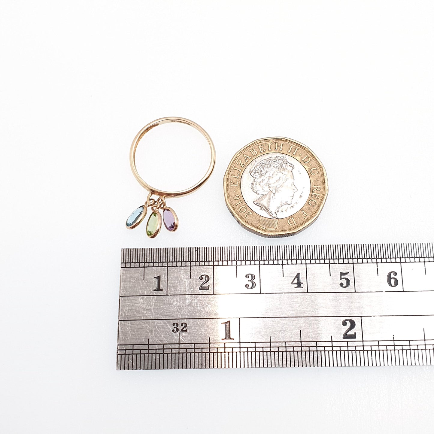 Solid 9ct Gold Olivine Peridot Ring Amethyst Blue Topaz Vintage Hanging Dangling Stacker Genuine Gemstone Drop Retro Jewelry Jewellery