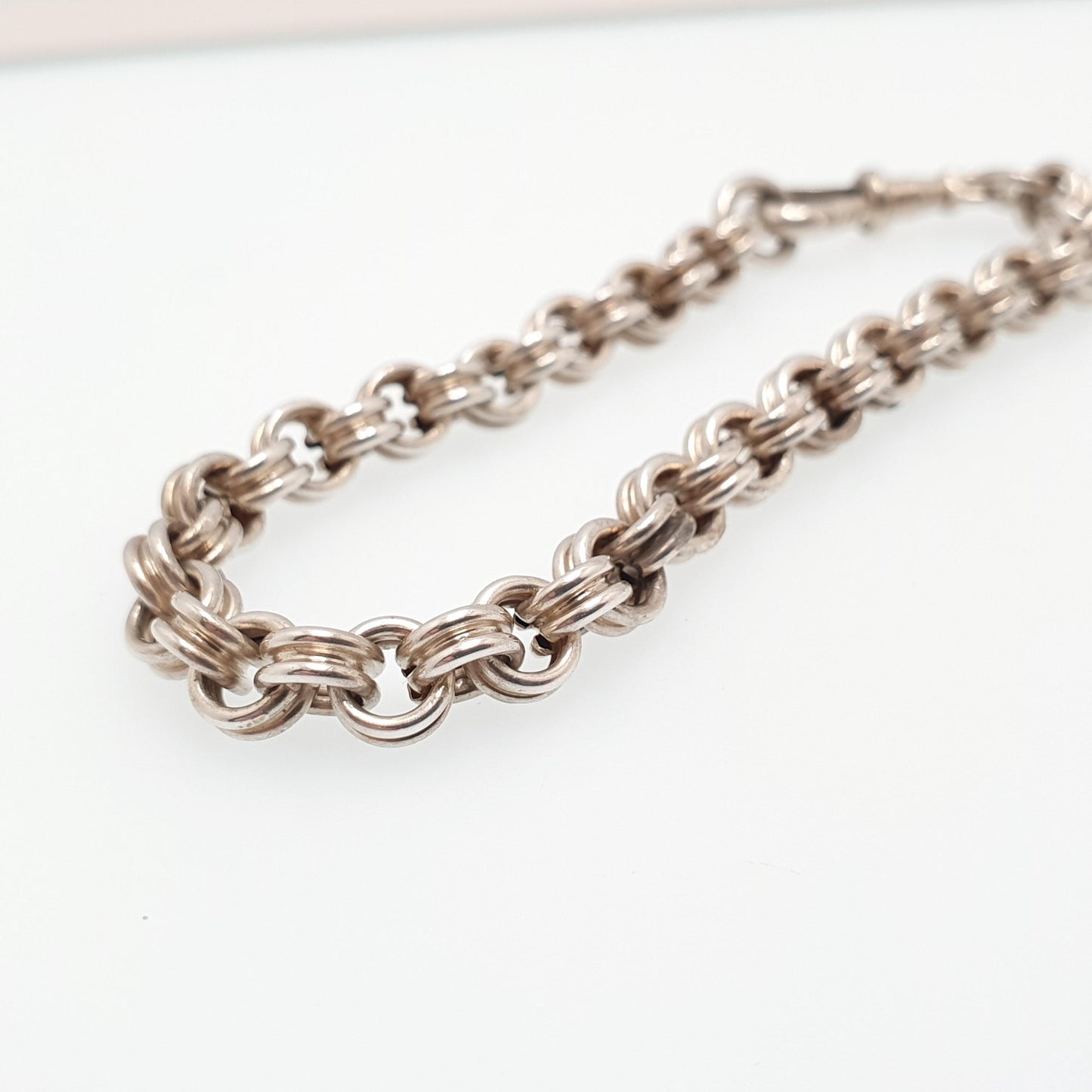 Antique Victorian Solid Silver Belcher Link Bracelet Dog Clip Large Rolo 7.96g 18.5cm Guard Round Big Albert Chain Womens Jewelry Jewellery