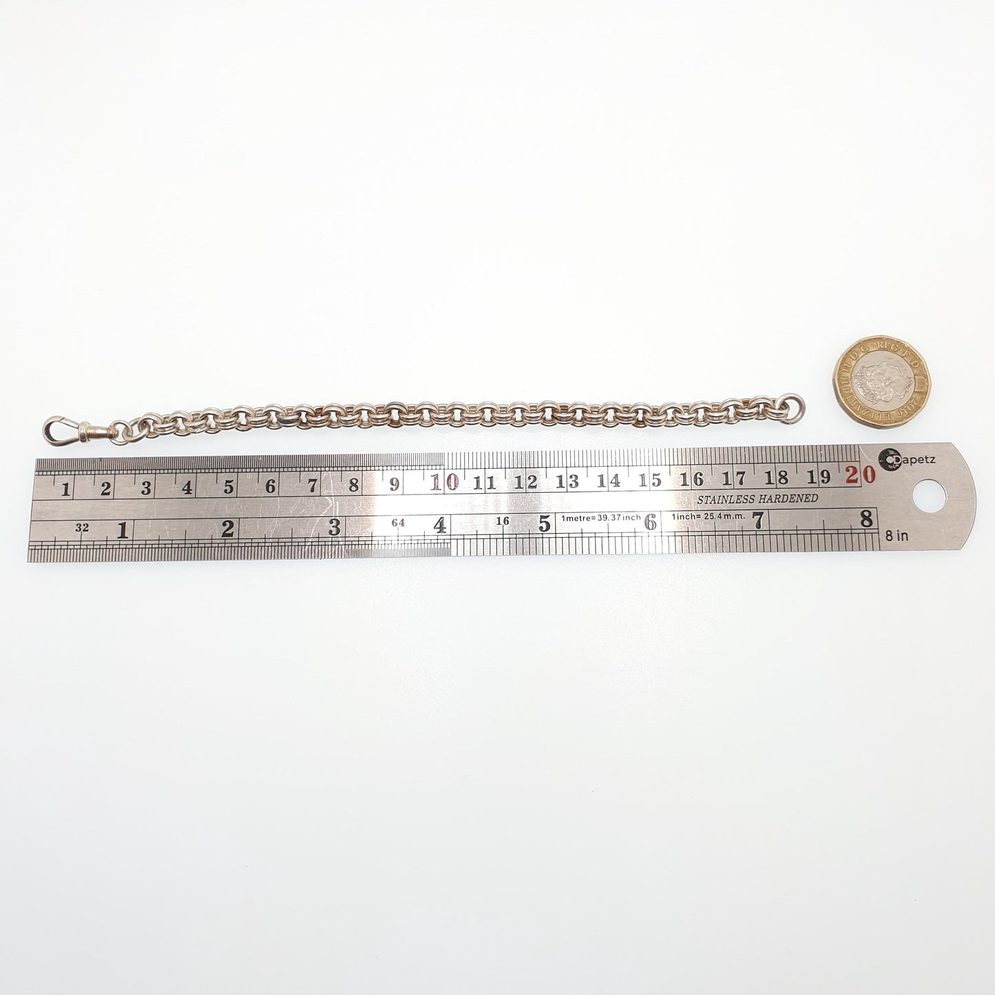 Antique Victorian Solid Silver Belcher Link Bracelet Dog Clip Large Rolo 7.96g 18.5cm Guard Round Big Albert Chain Womens Jewelry Jewellery