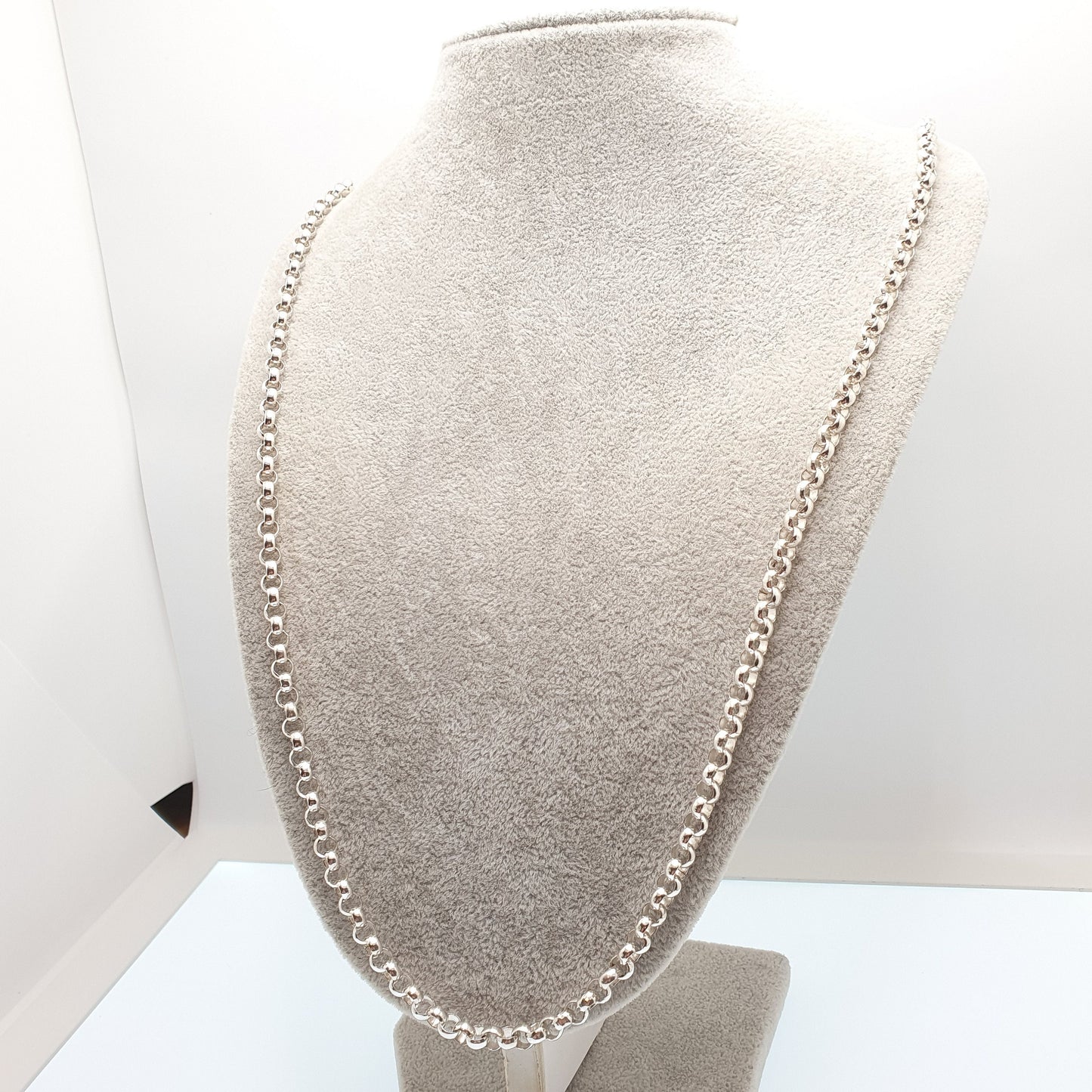Vintage Sterling Silver Belcher Chain Necklace Very Long Heavy Big 78cm 30.7" 46.63g Hallmark Thick Rolo Link Solid 925 Womens Mens Jewelry