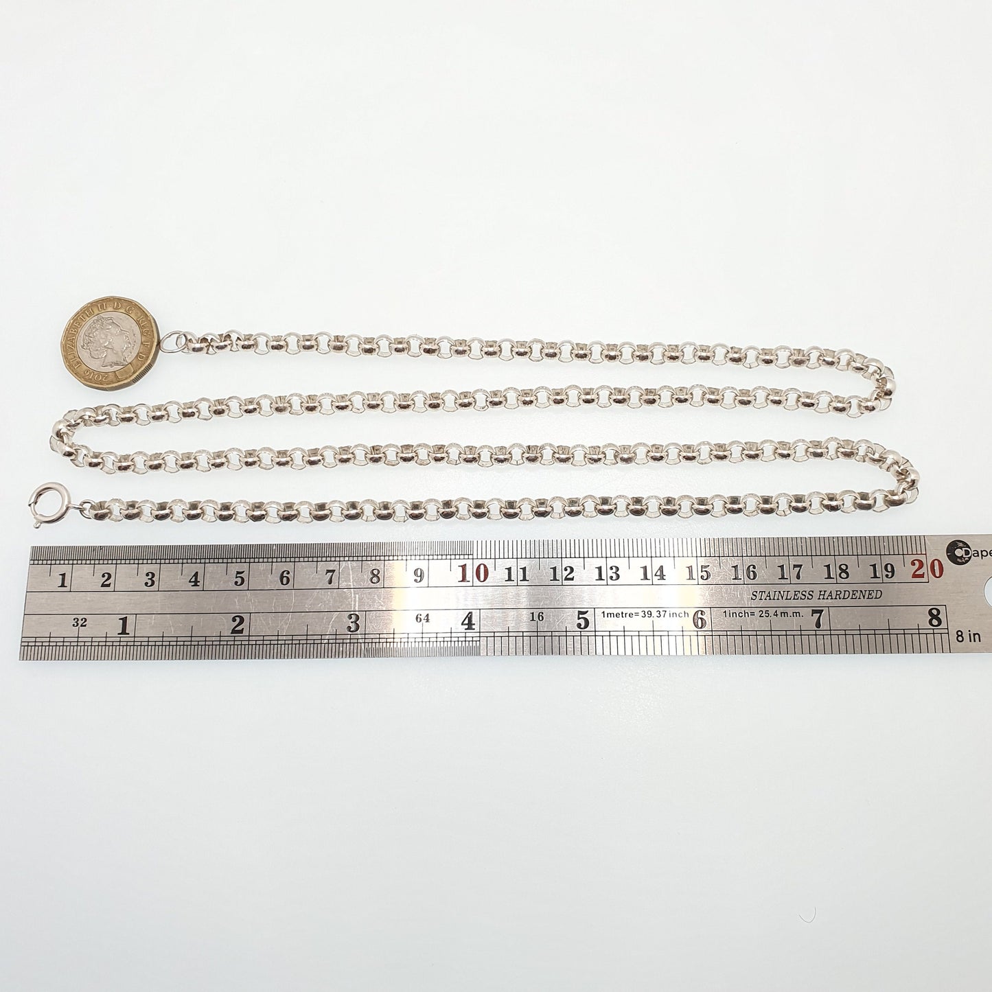 Vintage Sterling Silver Belcher Chain Necklace Very Long Heavy Big 78cm 30.7" 46.63g Hallmark Thick Rolo Link Solid 925 Womens Mens Jewelry