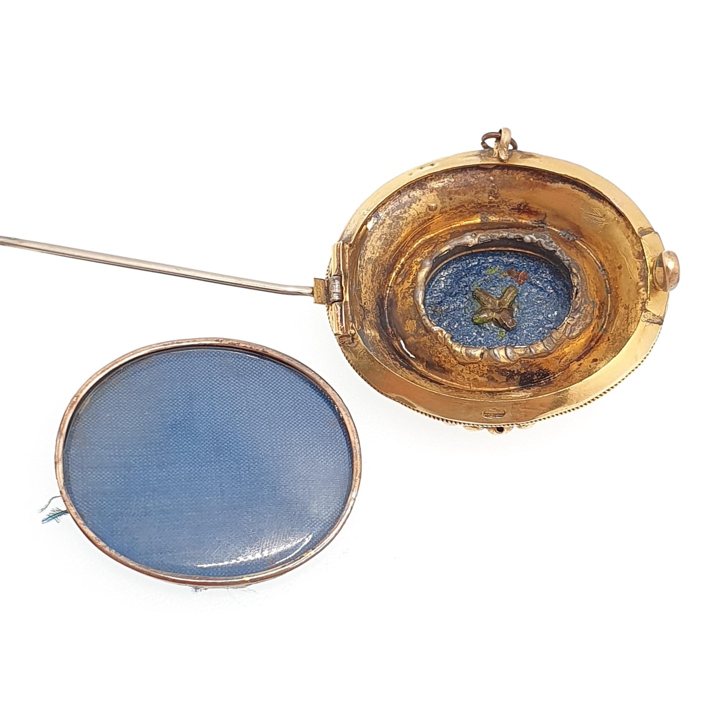 Antique Victorian 9ct Gold Brooch Star Blue Enamel Mourning Locket Solid 375 9k Seed Pearl Etruscan Revival Vintage Womens Jewelry Jewellery