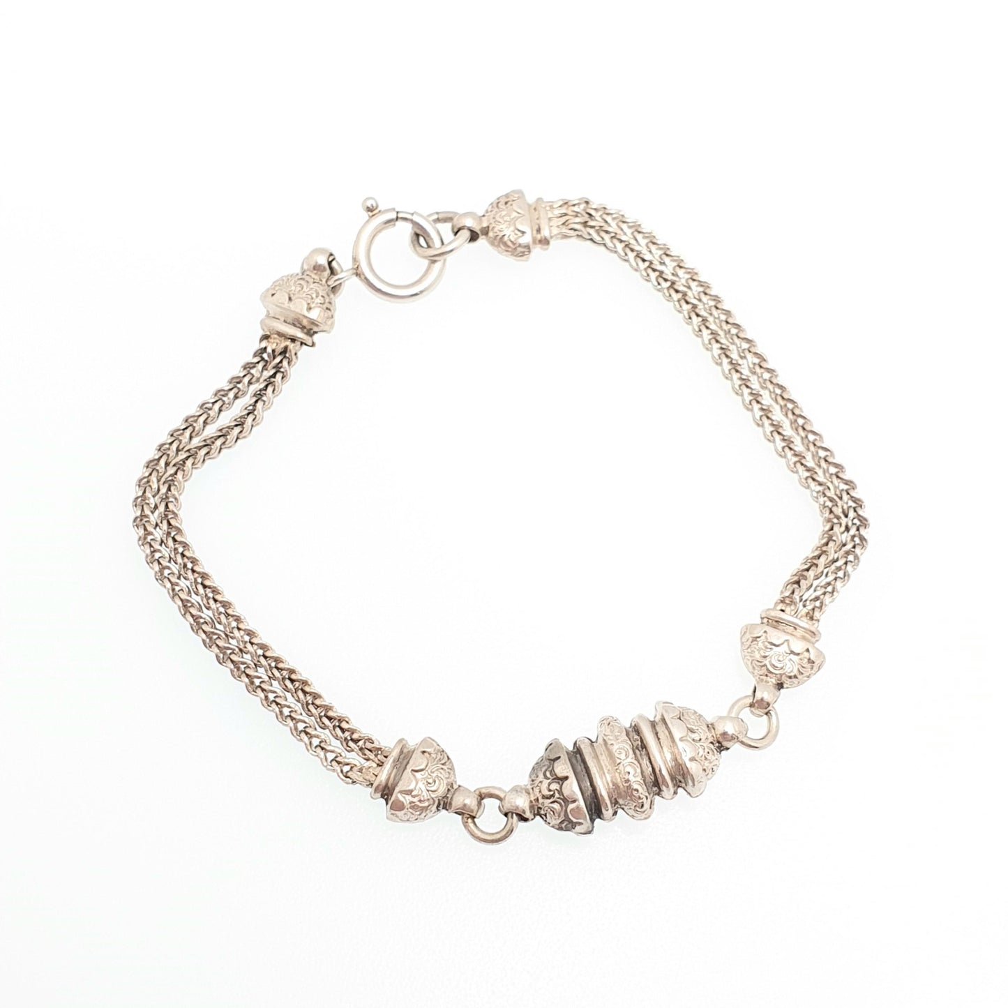 Antique Solid Silver Albertina Bracelet Victorian Foxtail Link Engraved Chain 7.73g 19.5cm Aesthetic Vintage Gift Womens Jewelry Jewellery