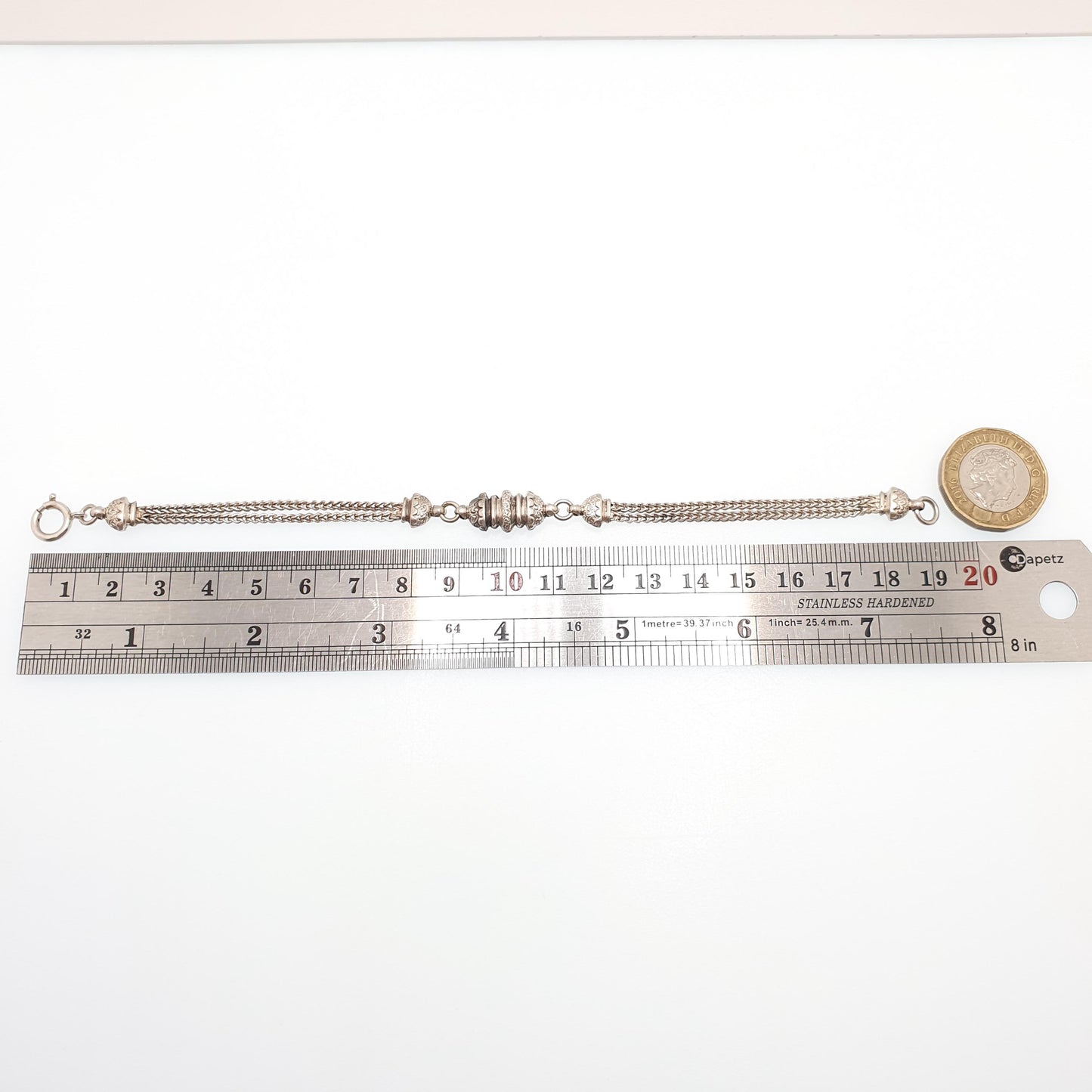 Antique Solid Silver Albertina Bracelet Victorian Foxtail Link Engraved Chain 7.73g 19.5cm Aesthetic Vintage Gift Womens Jewelry Jewellery