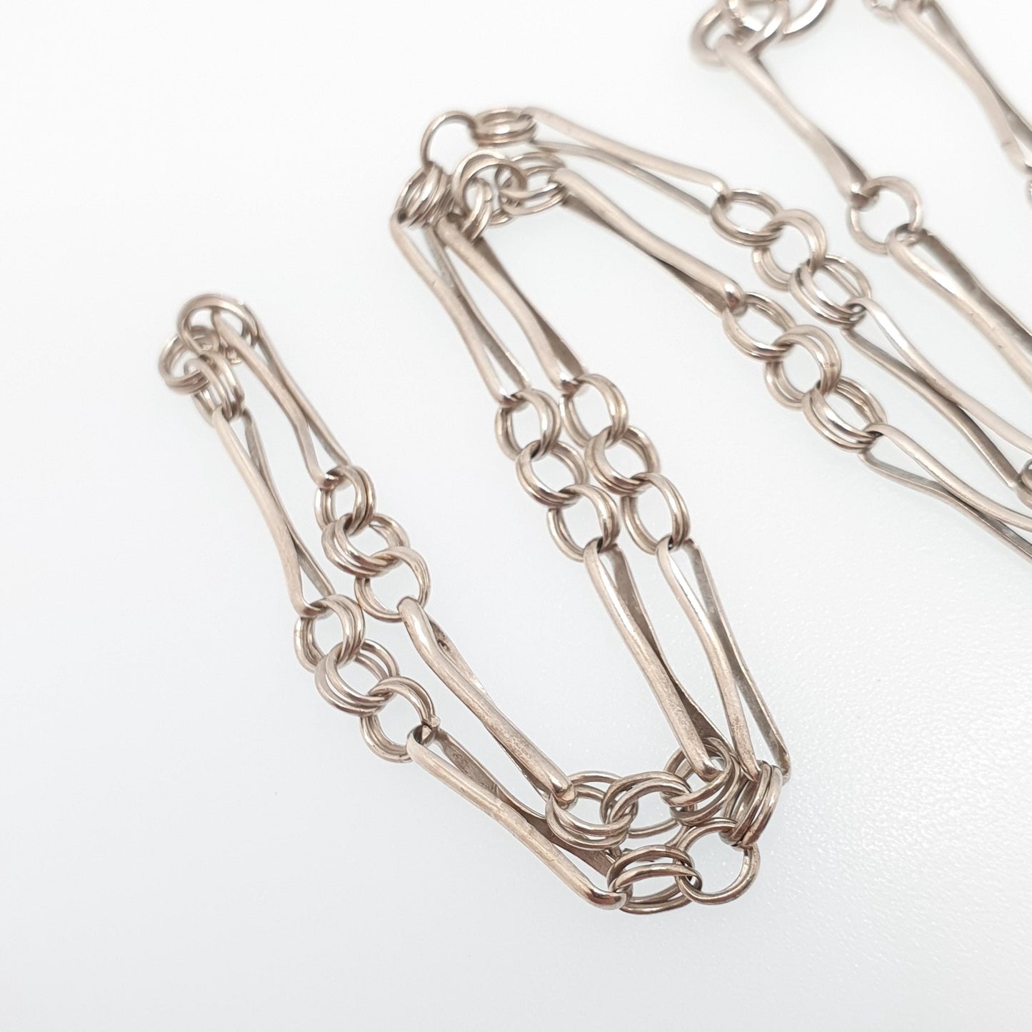Antique Victorian Solid Silver Staple Link Chain Necklace 41cm 16.1" 7.78g Trombone Paperclip Links Vintage Gift Womens Jewellery Jewelry