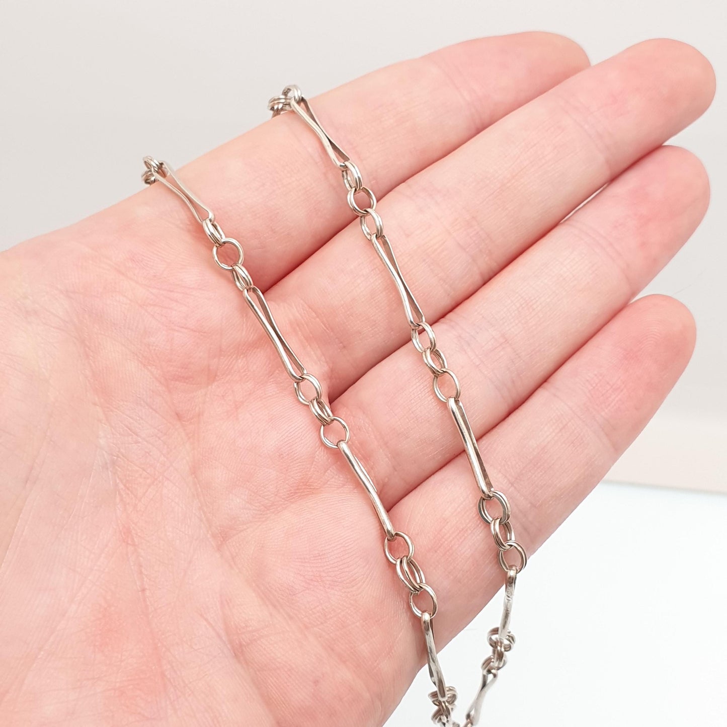 Antique Victorian Solid Silver Staple Link Chain Necklace 41cm 16.1" 7.78g Trombone Paperclip Links Vintage Gift Womens Jewellery Jewelry
