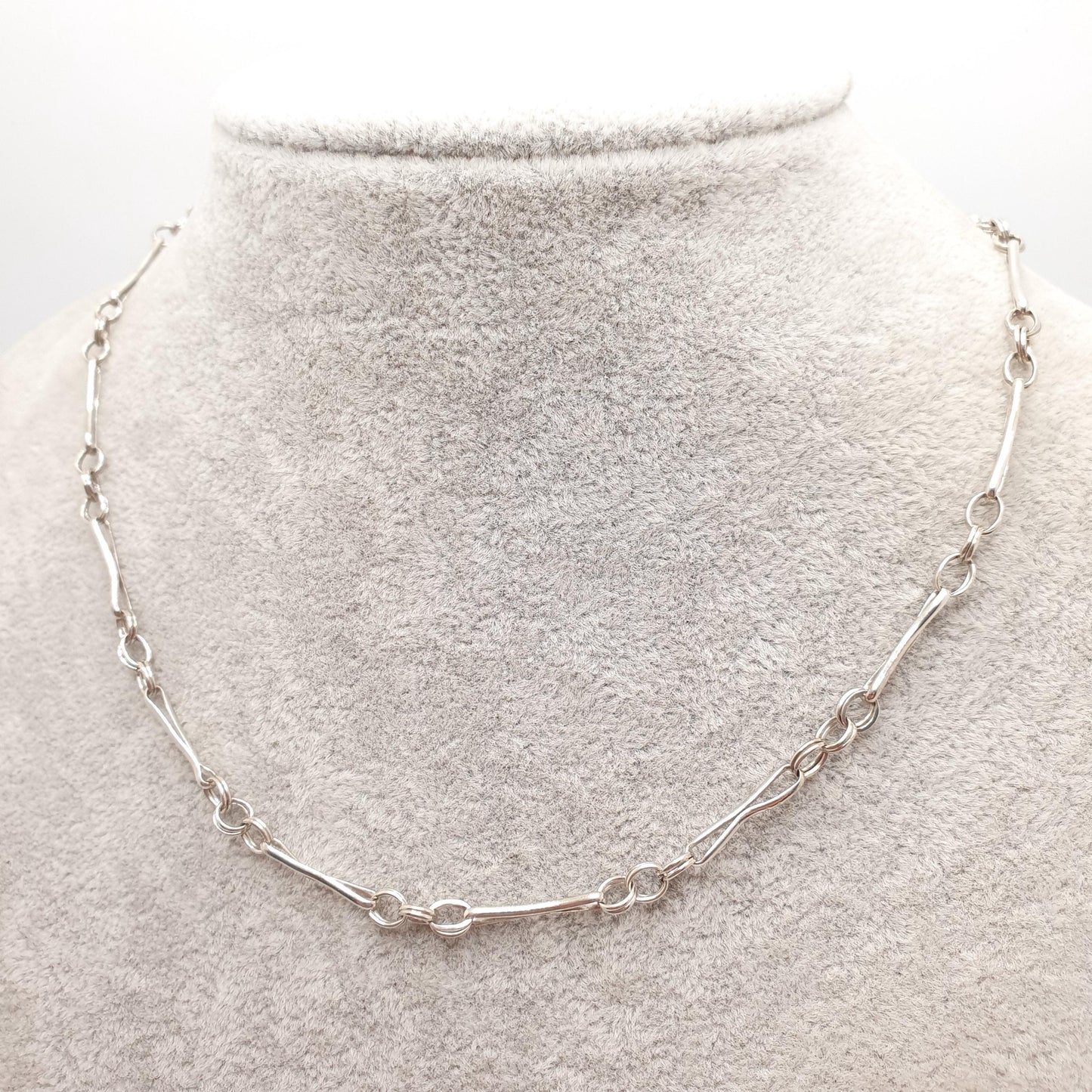 Antique Victorian Solid Silver Staple Link Chain Necklace 41cm 16.1" 7.78g Trombone Paperclip Links Vintage Gift Womens Jewellery Jewelry