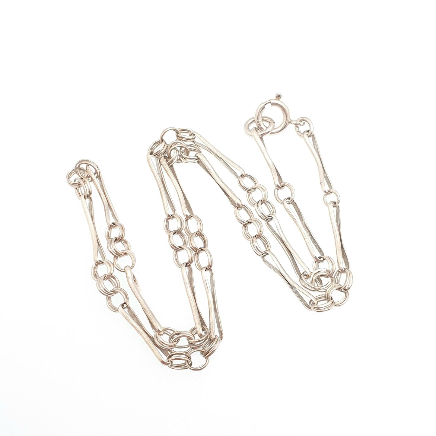 Antique Victorian Solid Silver Staple Link Chain Necklace 41cm 16.1" 7.78g Trombone Paperclip Links Vintage Gift Womens Jewellery Jewelry