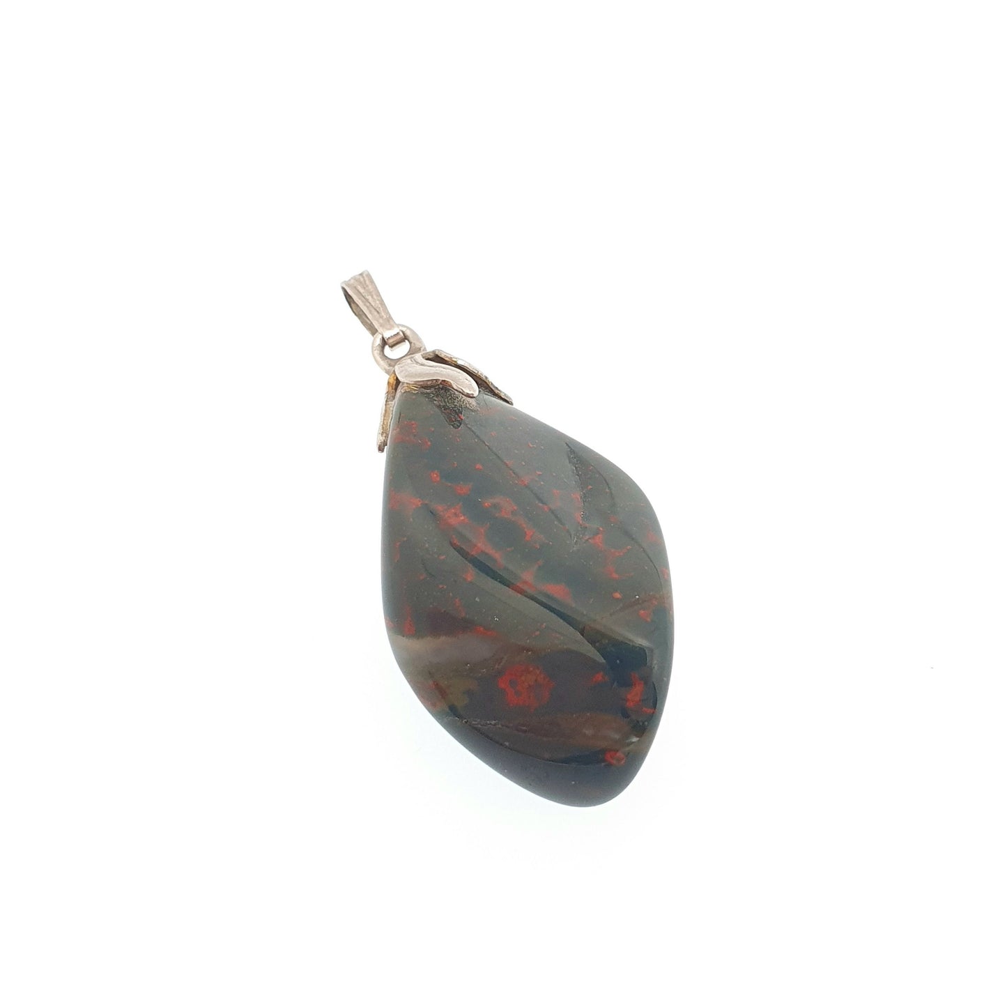 Vintage Genuine Bloodstone Necklace Pendant Agate Quartz Tumbled Polished Pebble Seal Stamp Gemstone Retro Womens Jewelry Jewellery