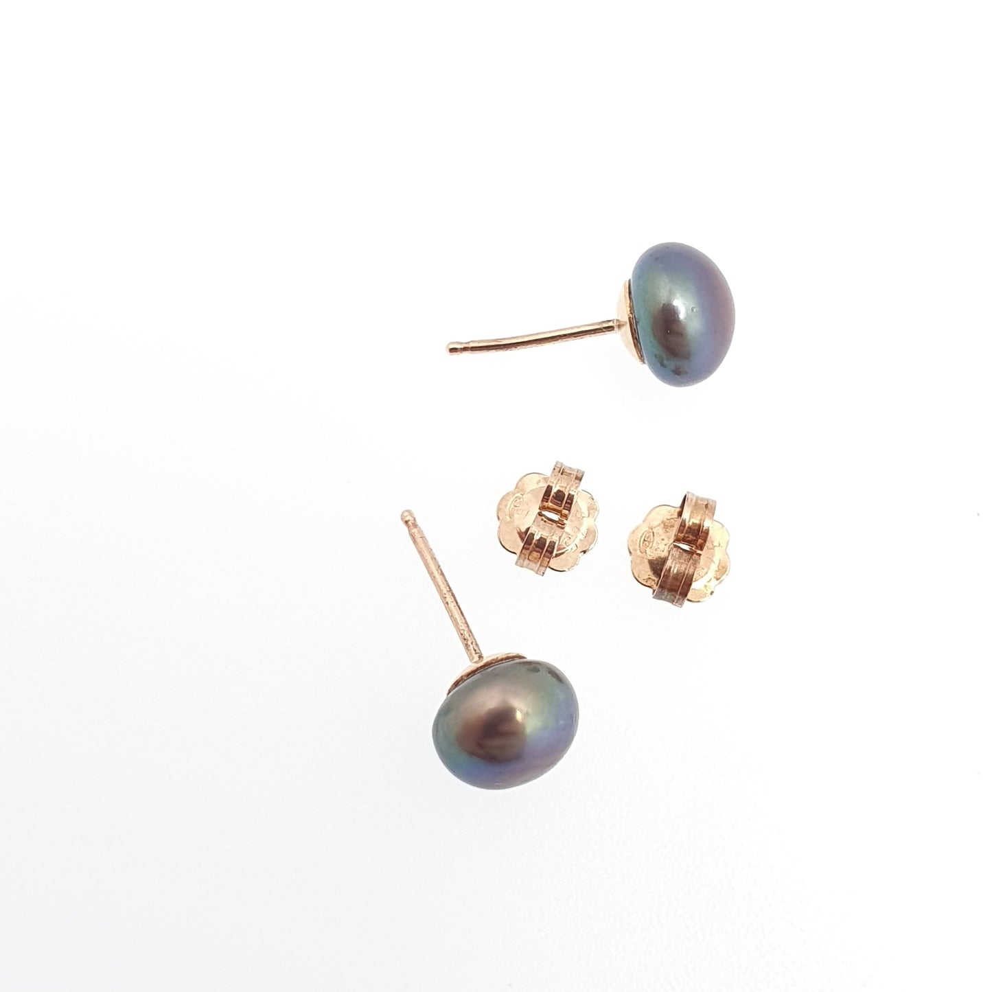 Vintage 9ct Gold Grey Cultured Pearl Earrings Single Solitaire Solid 375 9k Stud Womens Ladies Fine Jewelry Jewellery Bead Ball Retro