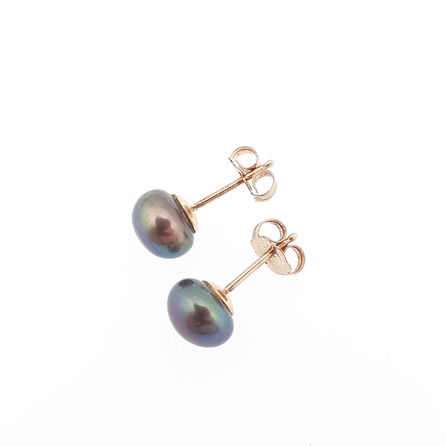 Vintage 9ct Gold Grey Cultured Pearl Earrings Single Solitaire Solid 375 9k Stud Womens Ladies Fine Jewelry Jewellery Bead Ball Retro