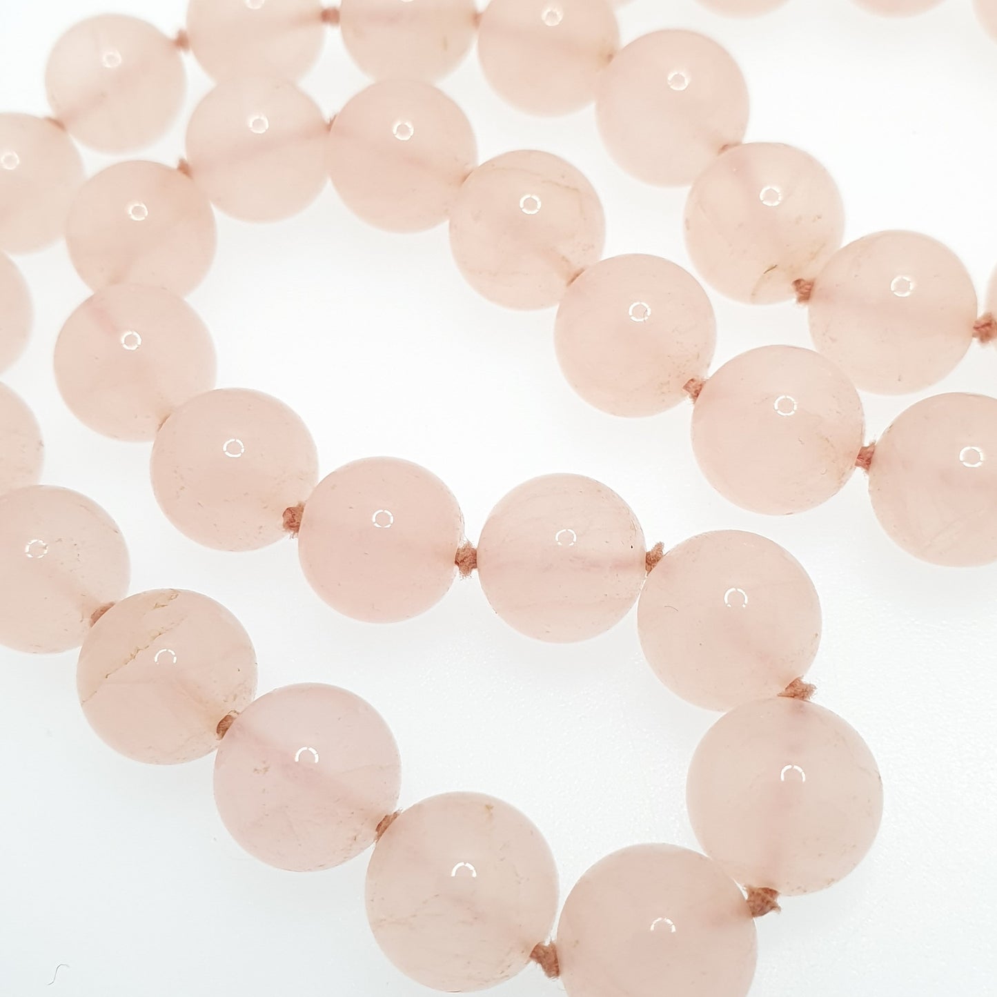 Antique Rose Quartz Bead Necklace Art Deco Long 55cm 21.6" Pink Gemstone Vintage 1920s Hand Knotted Each Bead Round Large Jewelry Jewellery