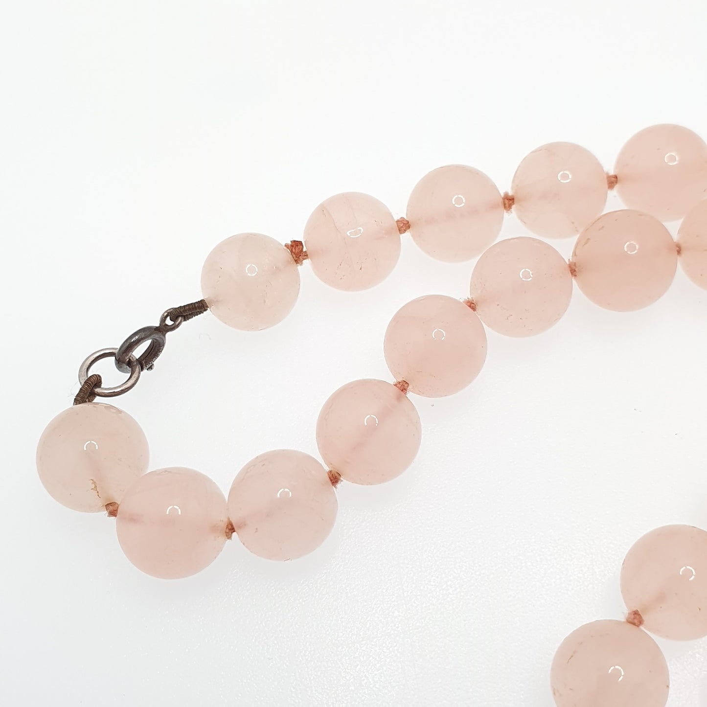 Antique Rose Quartz Bead Necklace Art Deco Long 55cm 21.6" Pink Gemstone Vintage 1920s Hand Knotted Each Bead Round Large Jewelry Jewellery
