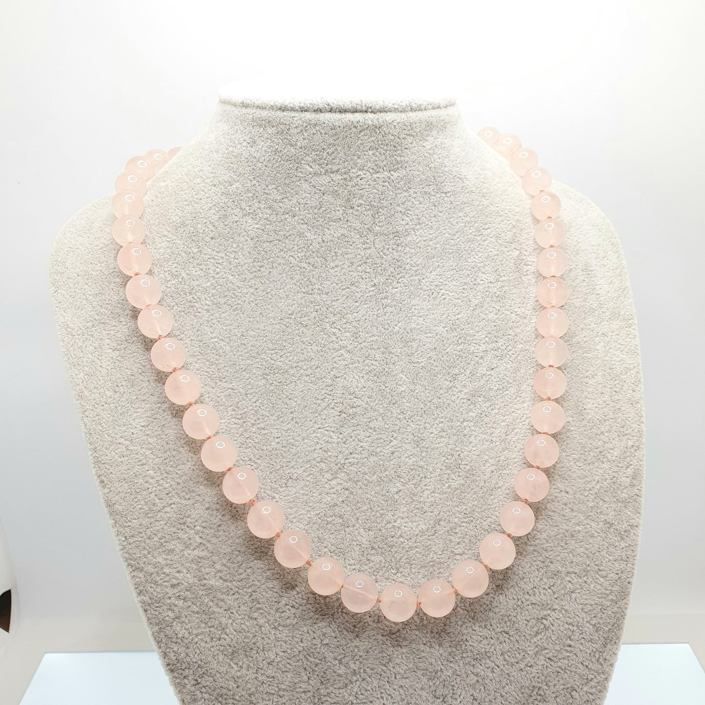 Antique Rose Quartz Bead Necklace Art Deco Long 55cm 21.6" Pink Gemstone Vintage 1920s Hand Knotted Each Bead Round Large Jewelry Jewellery
