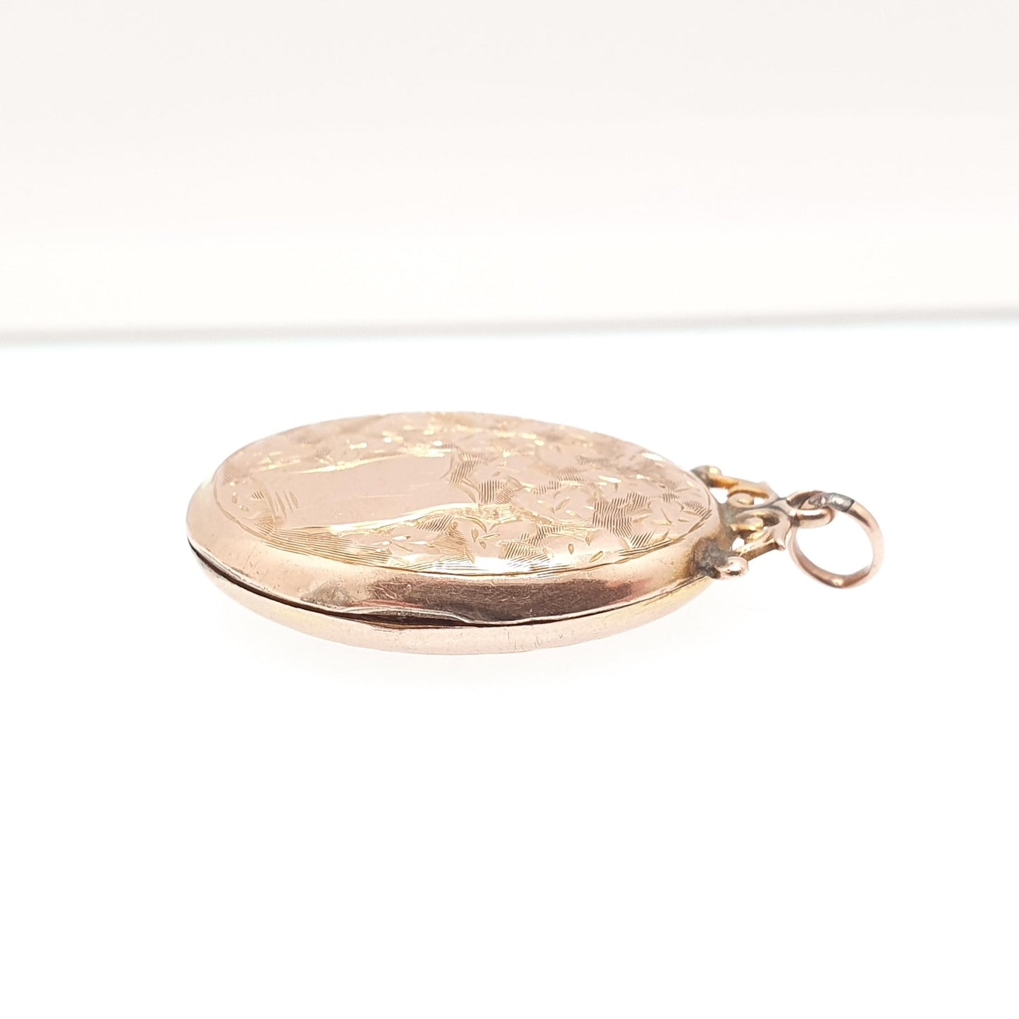 Antique 9ct Rose Gold Locket Large Oval Solid 9k 375 Hand Engraved Big Pendant Love Gift Back & Front Necklace Jewelry Womens Jewellery