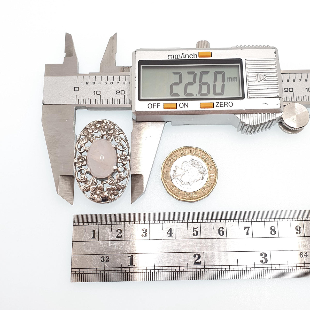 Antique Bernard Instone Sterling Silver Rose Quartz Brooch Pin Art Nouveau Genuine Oval Flower Pattern Old Vintage Womens Jewelry Jewellery