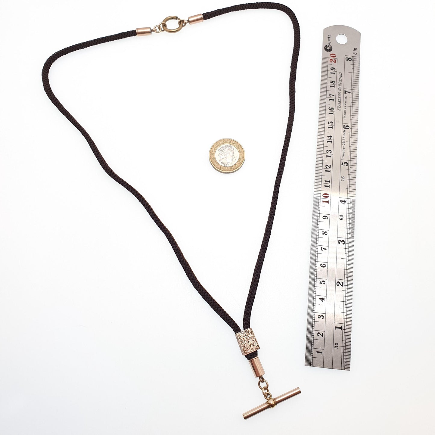 Antique Victorian Mourning Hair Necklace Albert Chain T Bar Rose Rolled Gold Braided Woven Gothic Long Womens Ladies 1800s Jewelry Jewellery