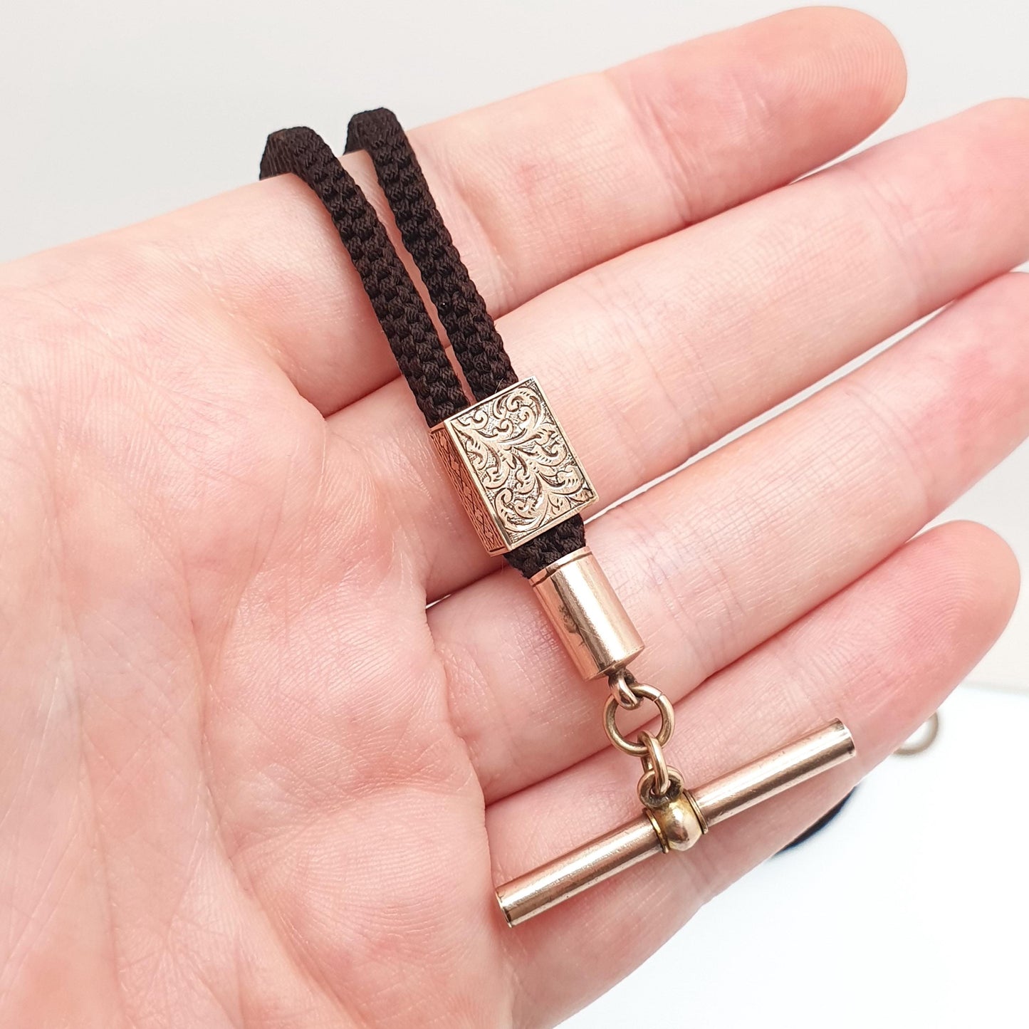 Antique Victorian Mourning Hair Necklace Albert Chain T Bar Rose Rolled Gold Braided Woven Gothic Long Womens Ladies 1800s Jewelry Jewellery