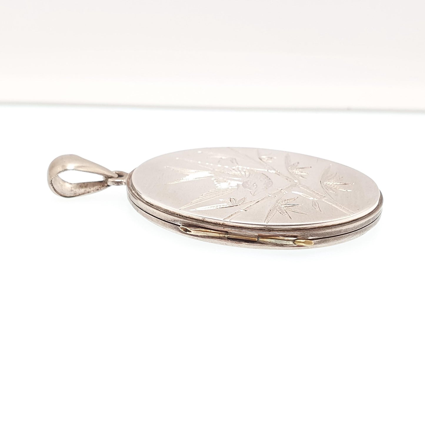 Antique Bird Locket Victorian Large Big Engraved Silver Tone Necklace Pendant Genuine 1800s Picture Photo Vintage Jewellery Jewelry