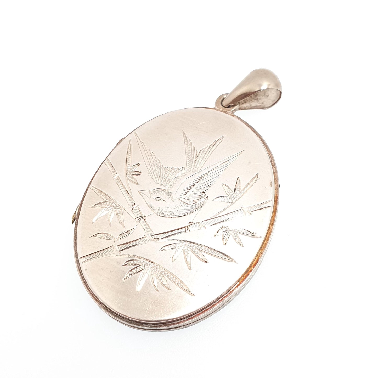 Antique Bird Locket Victorian Large Big Engraved Silver Tone Necklace Pendant Genuine 1800s Picture Photo Vintage Jewellery Jewelry