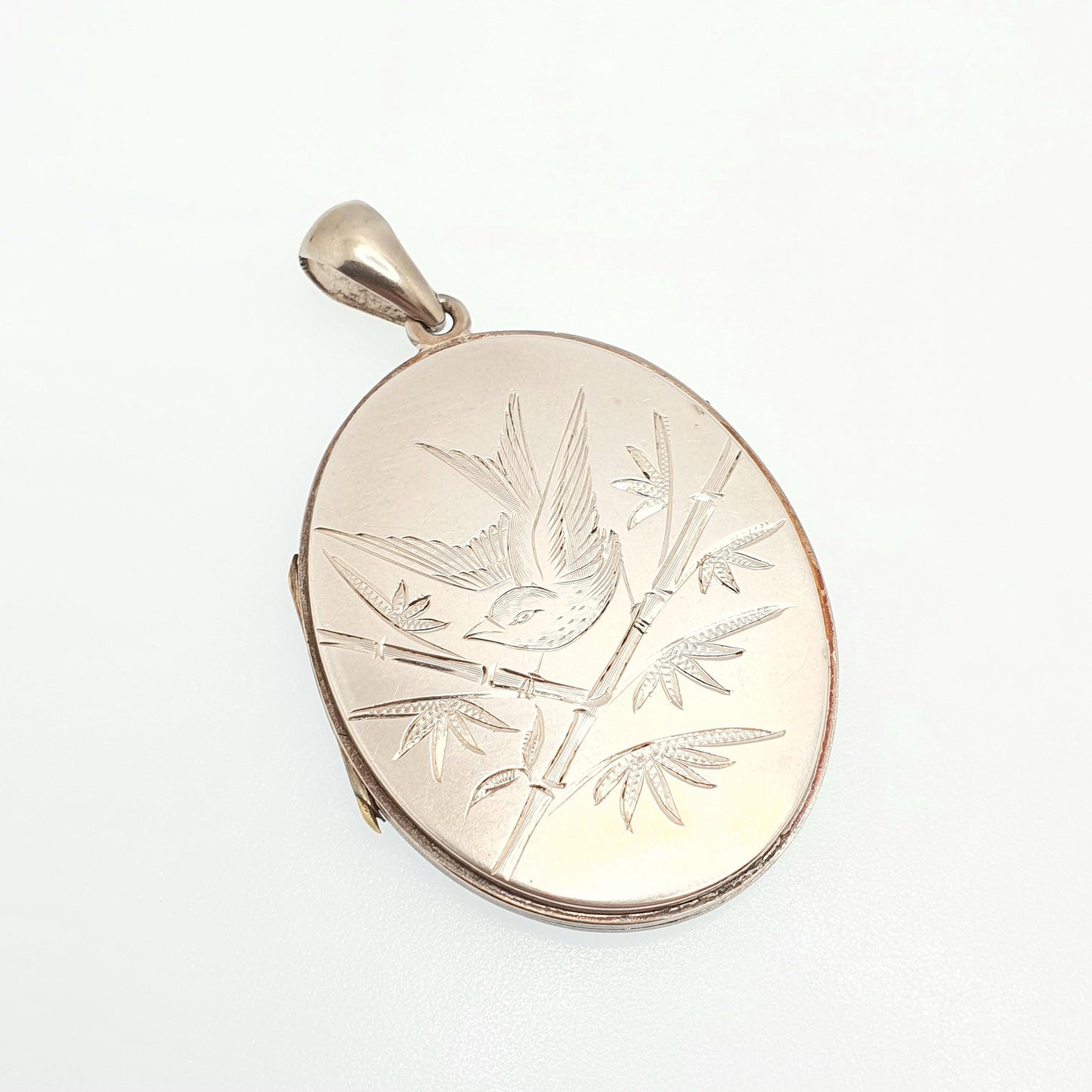 Antique Bird Locket Victorian Large Big Engraved Silver Tone Necklace Pendant Genuine 1800s Picture Photo Vintage Jewellery Jewelry