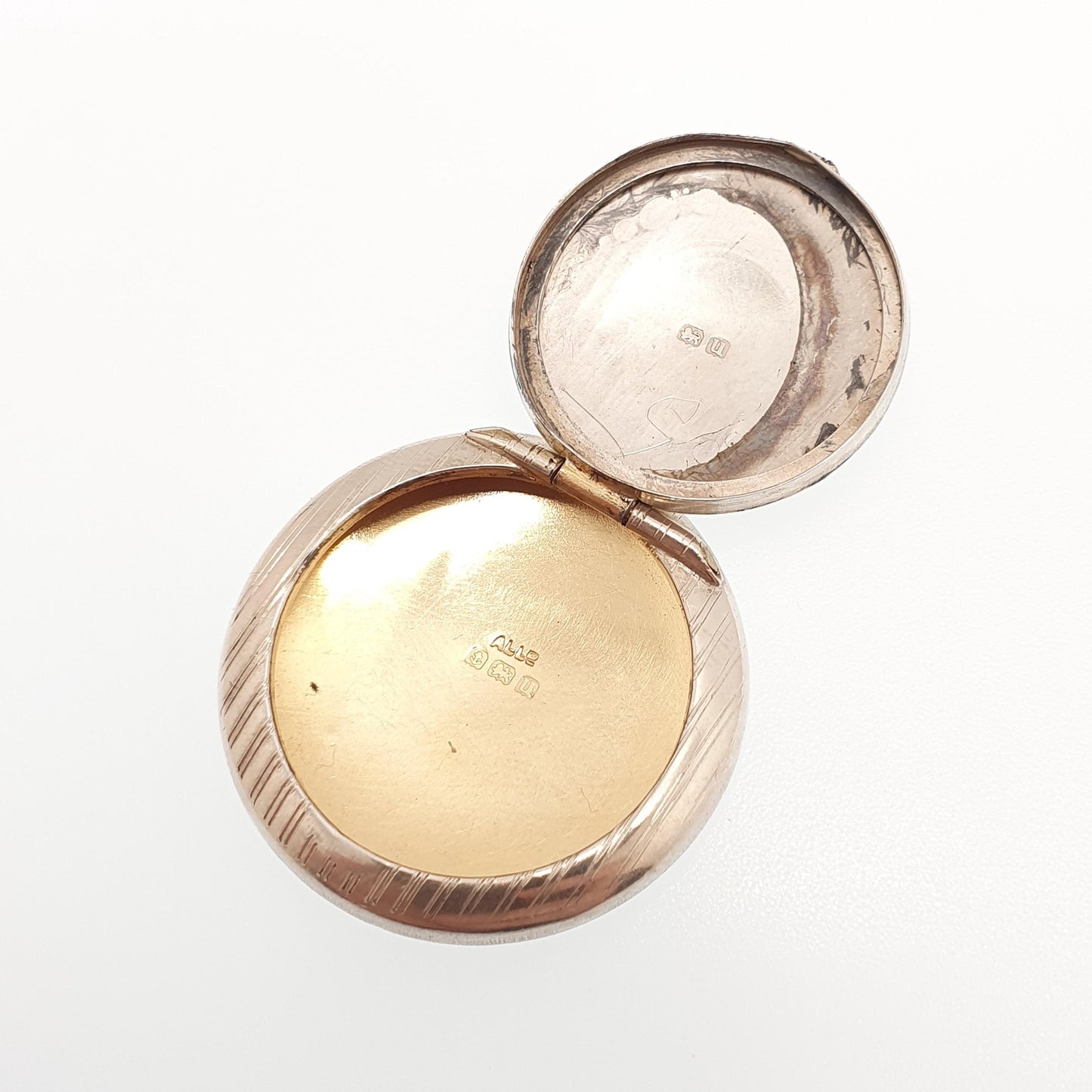 Antique Sterling Silver Powder Compact Locket Pendant Round Circle 1919 Hallmarked Round Vintage Solid 925 Womens Jewelry Jewellery