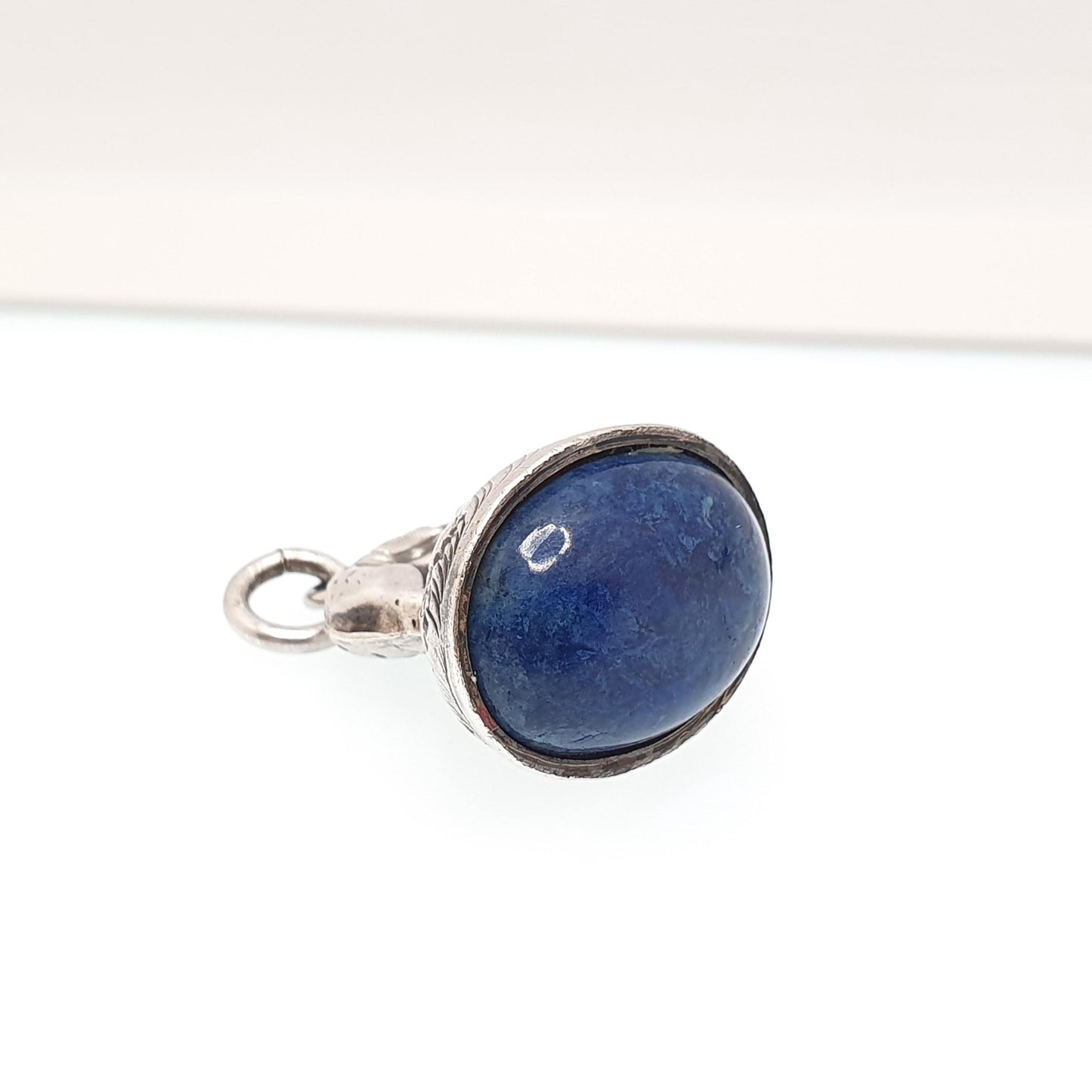 Antique Sterling Silver Elephant Fob Pendant Necklace Victorian 1896 Sodalite Gemstone Rare Animal Vintage Womans Jewellery Jewelry