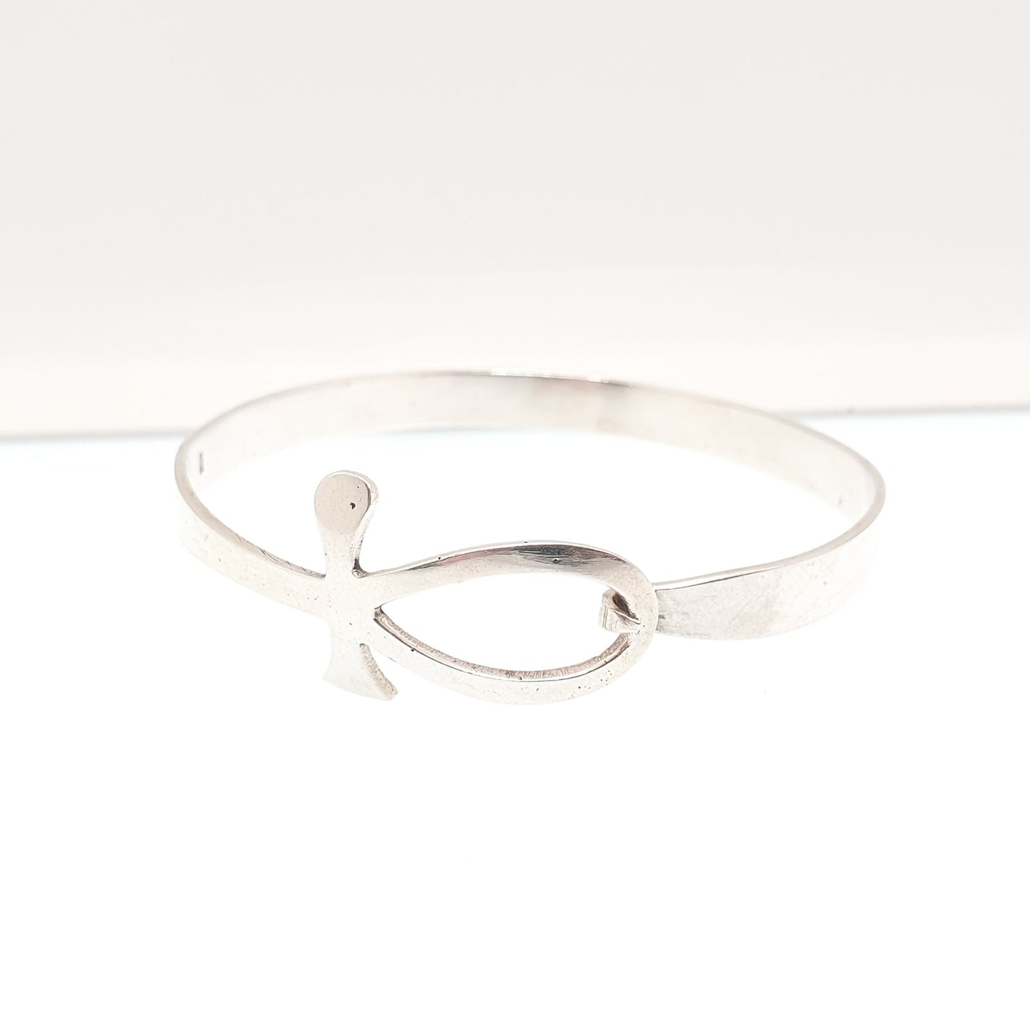 Vintage Solid Silver Ankh Bangle Egyptian Bracelet Hieroglyph Art Deco Revival Egypt Hallmarks Thick Chunky 18.28g Womens Jewelry Jewellery