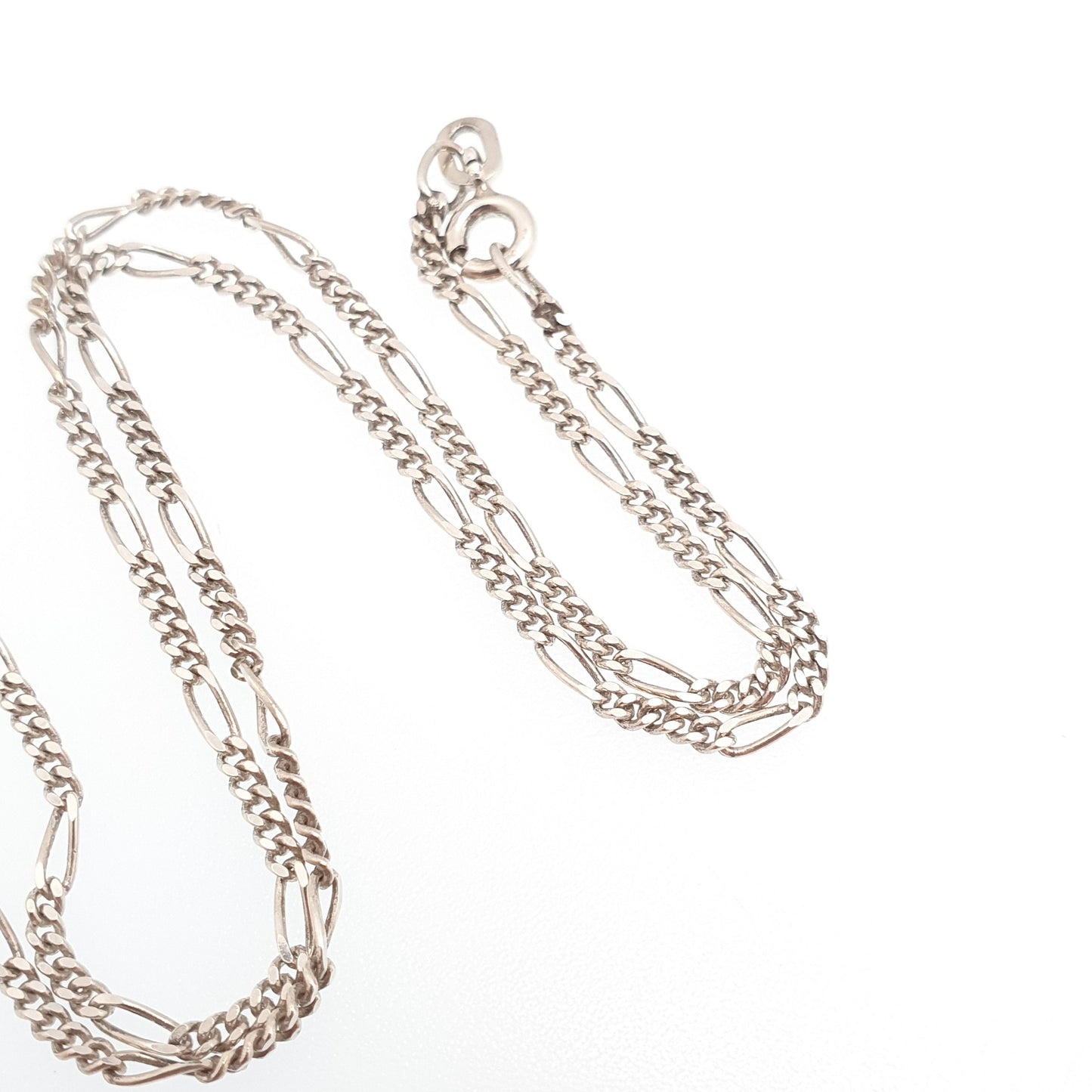 Vintage Sterling Silver Figaro Link Chain Necklace 44cm 17.3" 3.30g Long Solid 925 Unisex Mens Womens Retro Jewelry Jewellery Hallmarked