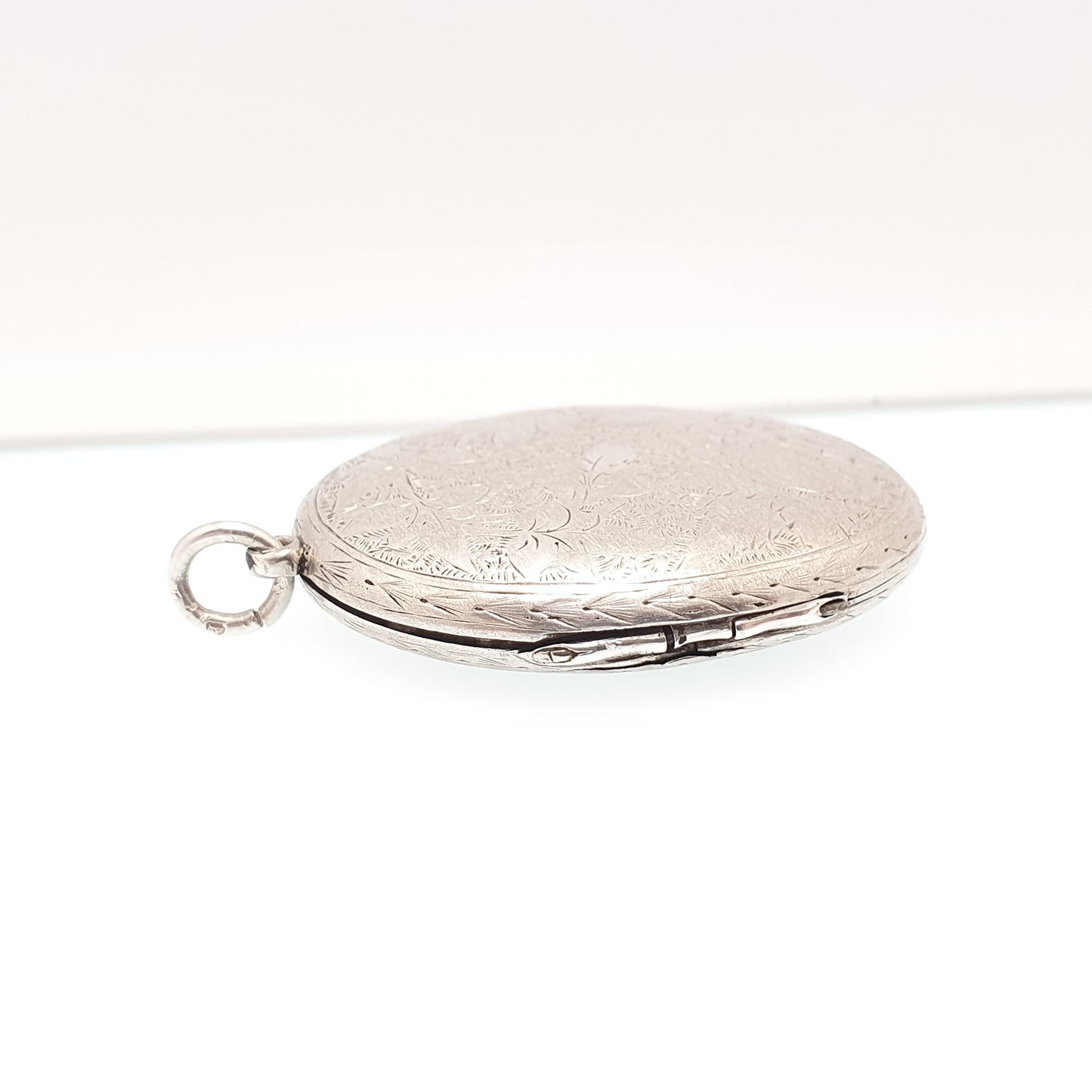 Antique Victorian Locket Silver Tone Large Big Engraved Necklace Pendant Genuine 1800s Flower Picture Photo Oval Vintage Womens Jewellery
