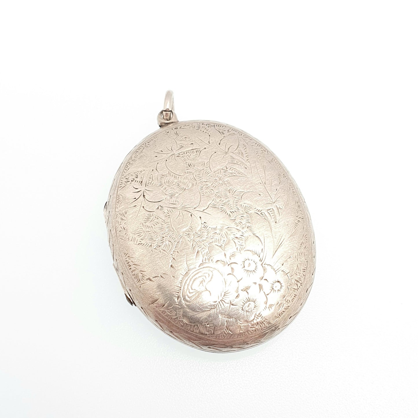 Antique Victorian Locket Silver Tone Large Big Engraved Necklace Pendant Genuine 1800s Flower Picture Photo Oval Vintage Womens Jewellery