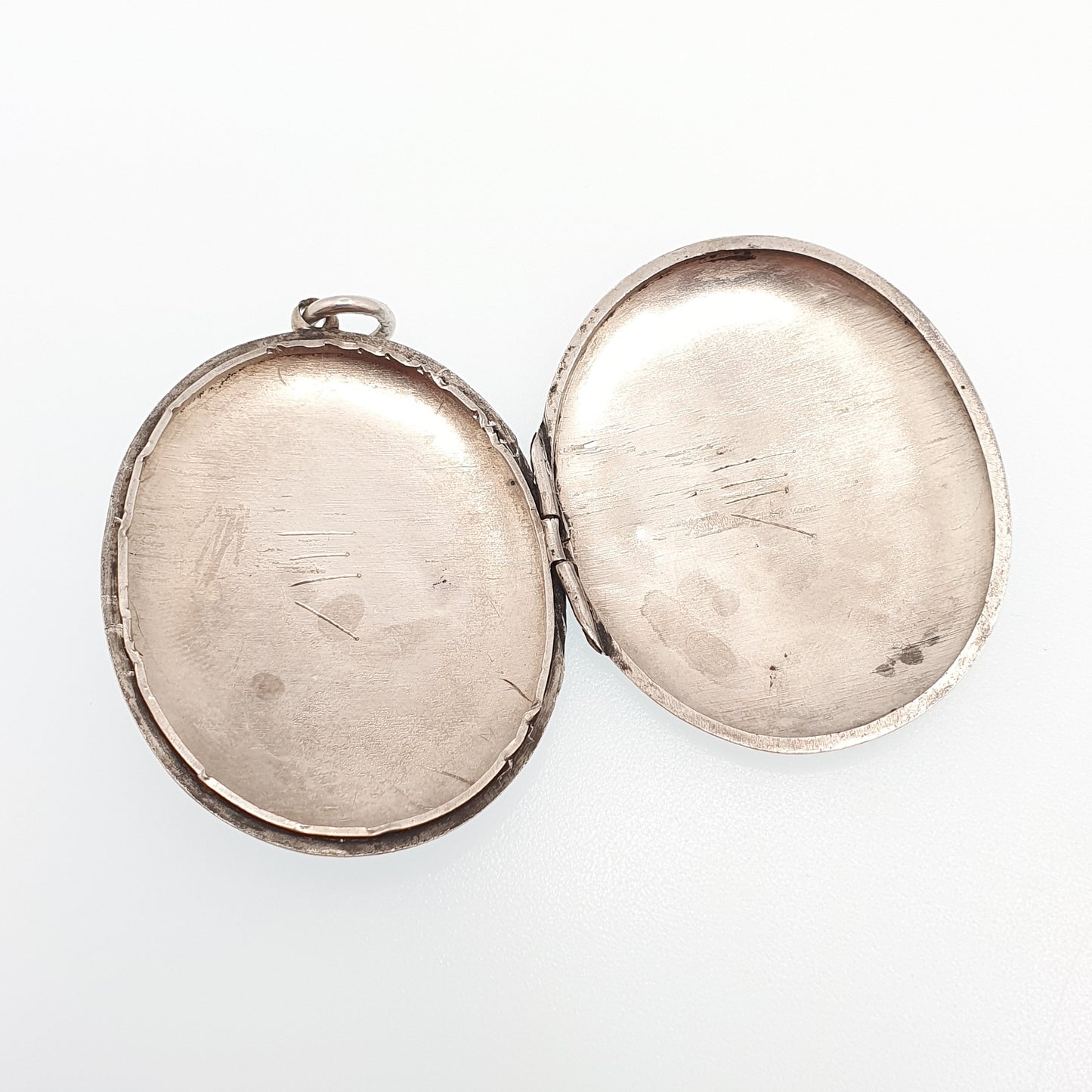 Antique Victorian Locket Silver Tone Large Big Engraved Necklace Pendant Genuine 1800s Flower Picture Photo Oval Vintage Womens Jewellery