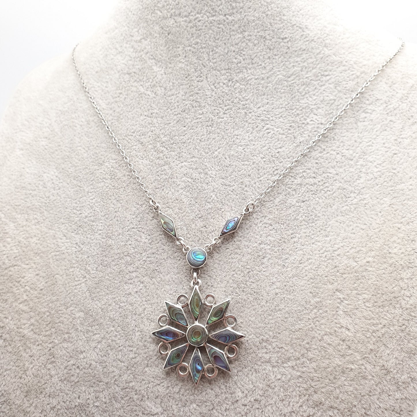 Old Vintage Sterling Silver Abalone Shell Star Necklace Pendant Solid 925 Iridescent Rainbow Y Pendant Blue Green Womens Jewellery Jewelry