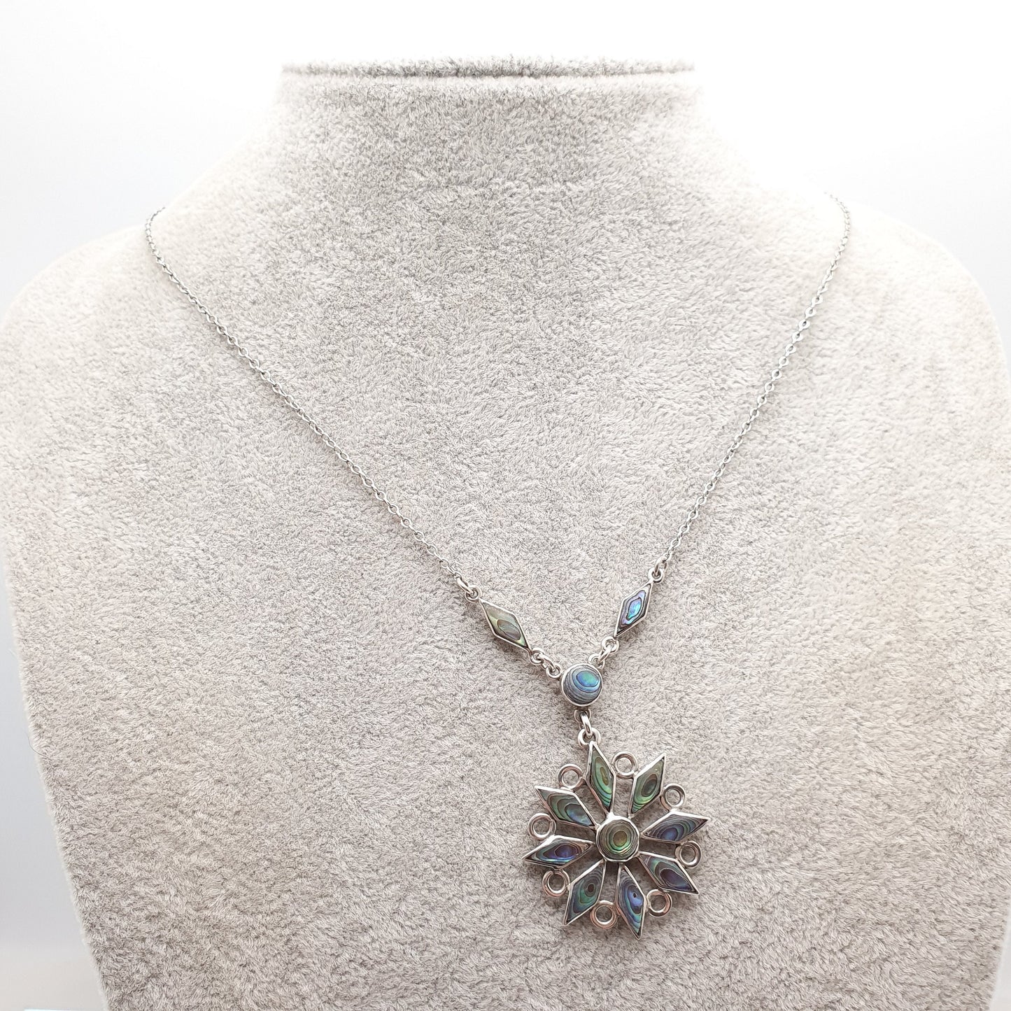 Old Vintage Sterling Silver Abalone Shell Star Necklace Pendant Solid 925 Iridescent Rainbow Y Pendant Blue Green Womens Jewellery Jewelry