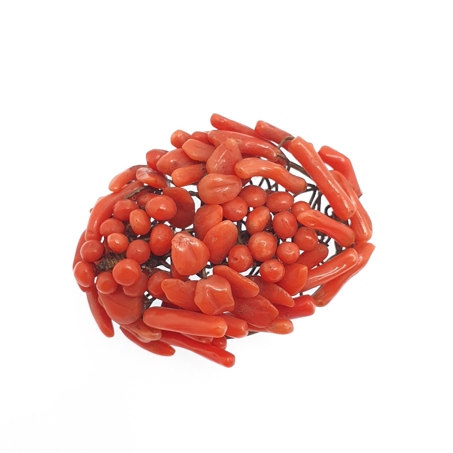 Antique Victorian Coral Brooch Gold Gilt Handmade Large Big Branch Salmon Orange Vintage Large Estate Genuine Fine Womens Jewellery Jewelry