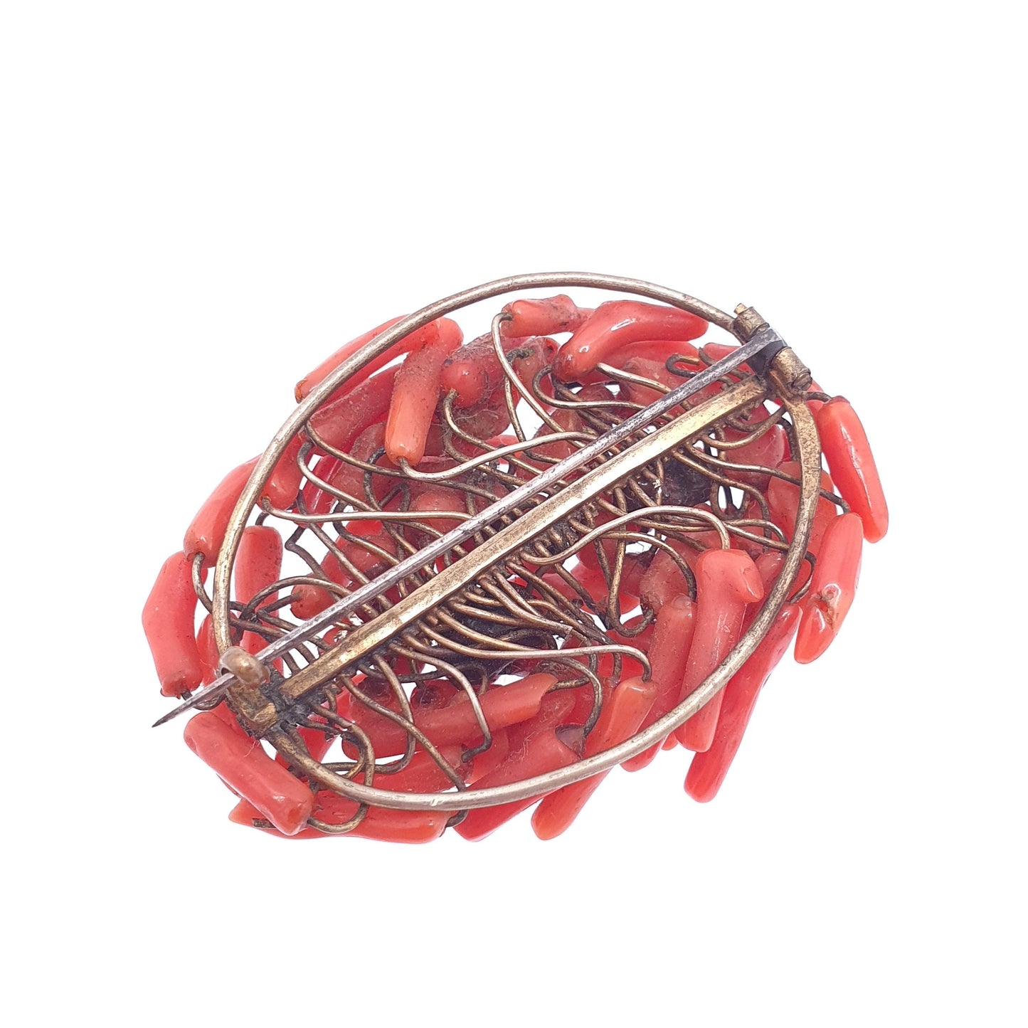 Antique Victorian Coral Brooch Gold Gilt Handmade Large Big Branch Salmon Orange Vintage Large Estate Genuine Fine Womens Jewellery Jewelry