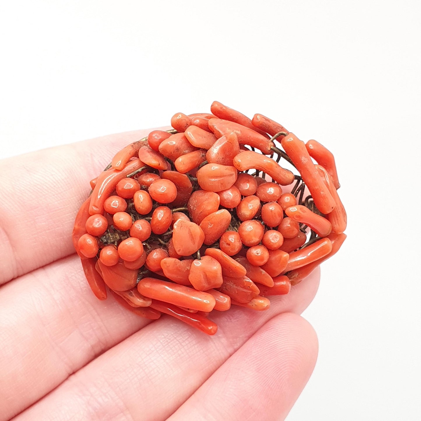 Antique Victorian Coral Brooch Gold Gilt Handmade Large Big Branch Salmon Orange Vintage Large Estate Genuine Fine Womens Jewellery Jewelry