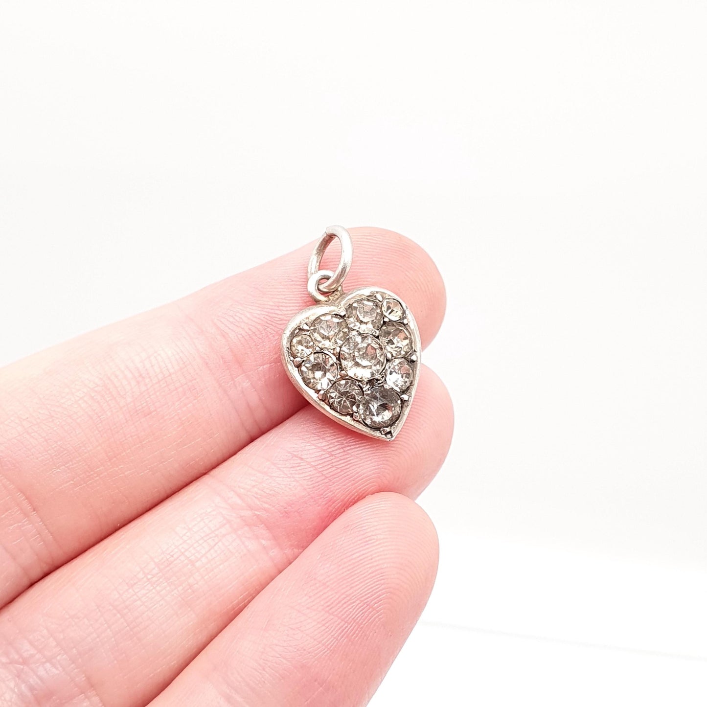 Antique Solid Silver Diamond Paste Heart Pendant Necklace Puffer Victorian Charm Necklace Cute Love Small Genuine Vintage Jewellery Jewelry