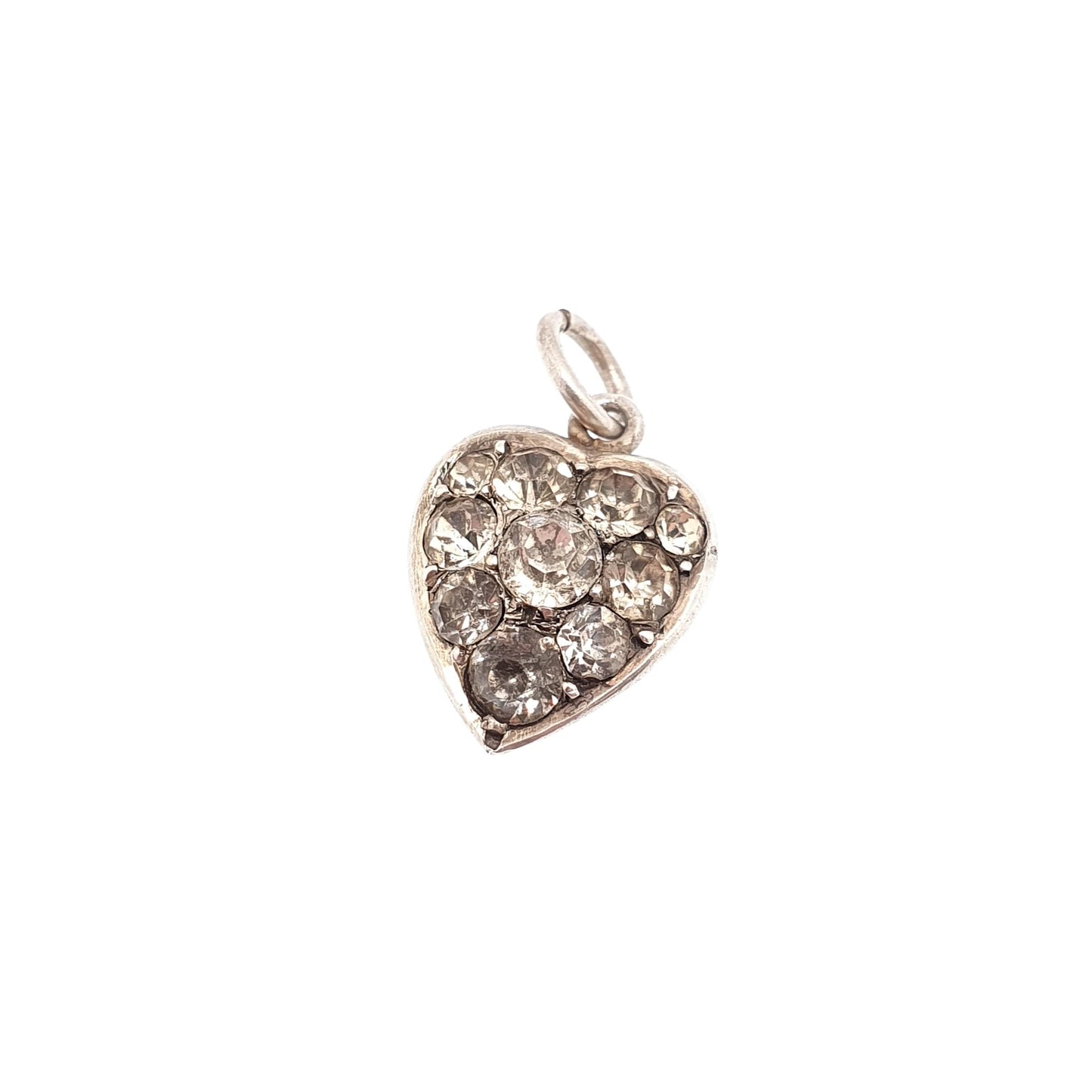 Antique Solid Silver Diamond Paste Heart Pendant Necklace Puffer Victorian Charm Necklace Cute Love Small Genuine Vintage Jewellery Jewelry