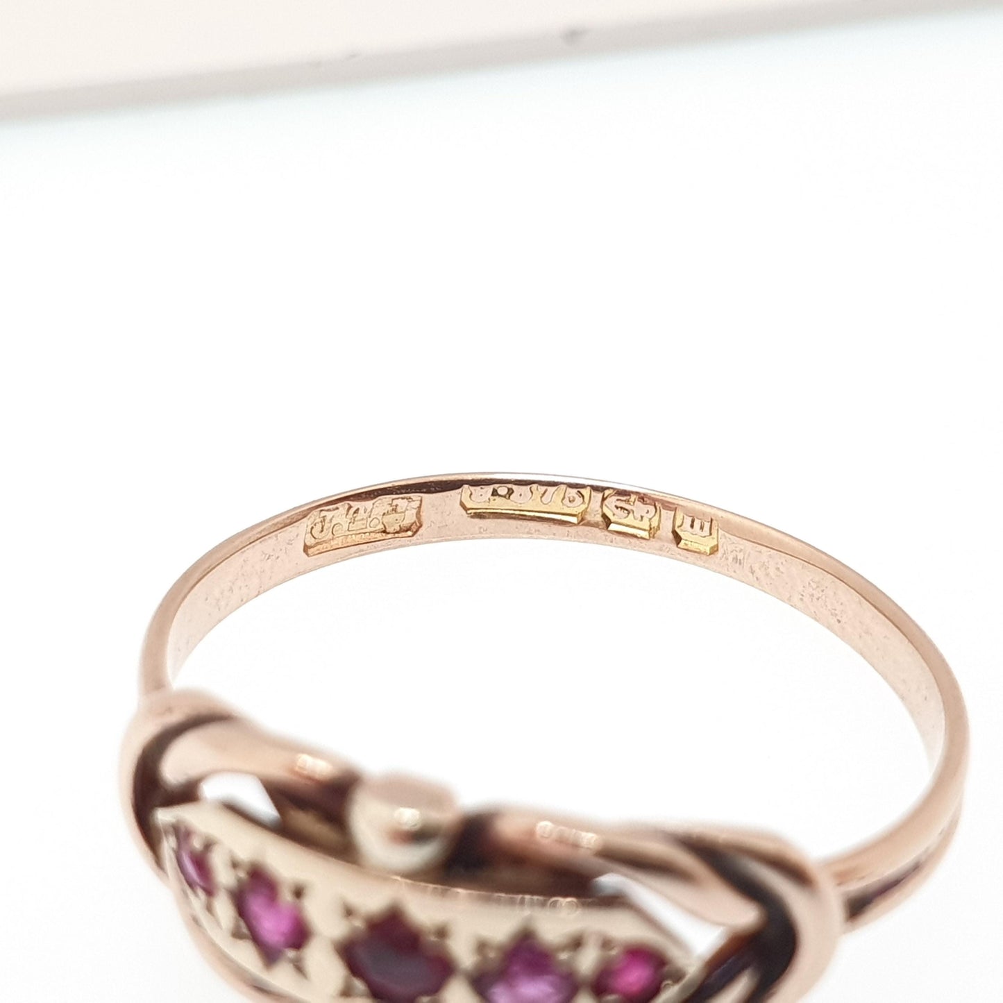 Antique Victorian 9ct Gold Ruby Ring 1896 Hallmark Solid 375 5 Stone Genuine Rubies 1800s Knot Shape 9k Womens Vintage Jewelry Jewellery