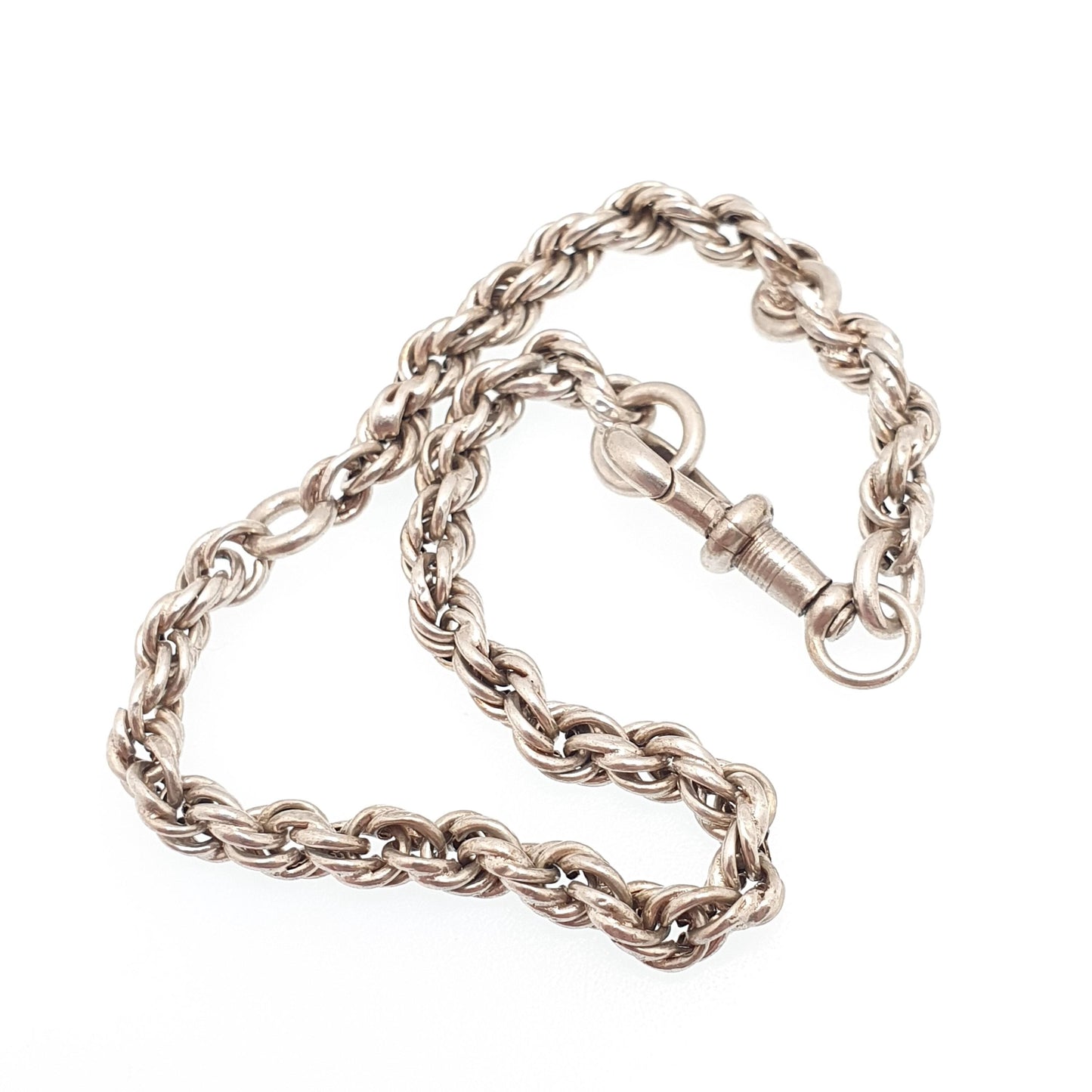 Antique Victorian Solid Silver Rope Link Bracelet Dog Clip Twist Helix 6.79g 21cm Vintage Albert Chain Mens Womens Jewelry Jewellery