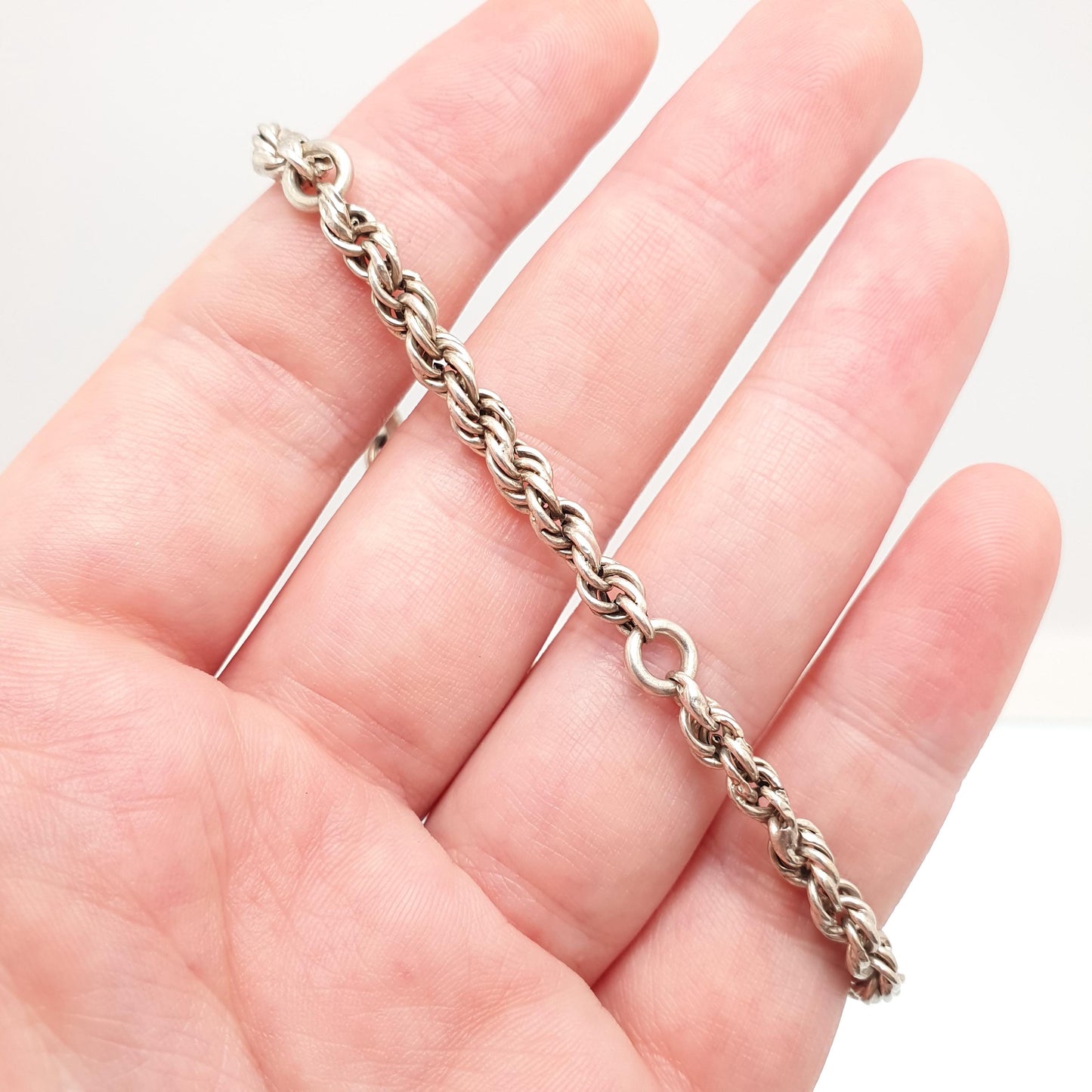 Antique Victorian Solid Silver Rope Link Bracelet Dog Clip Twist Helix 6.79g 21cm Vintage Albert Chain Mens Womens Jewelry Jewellery