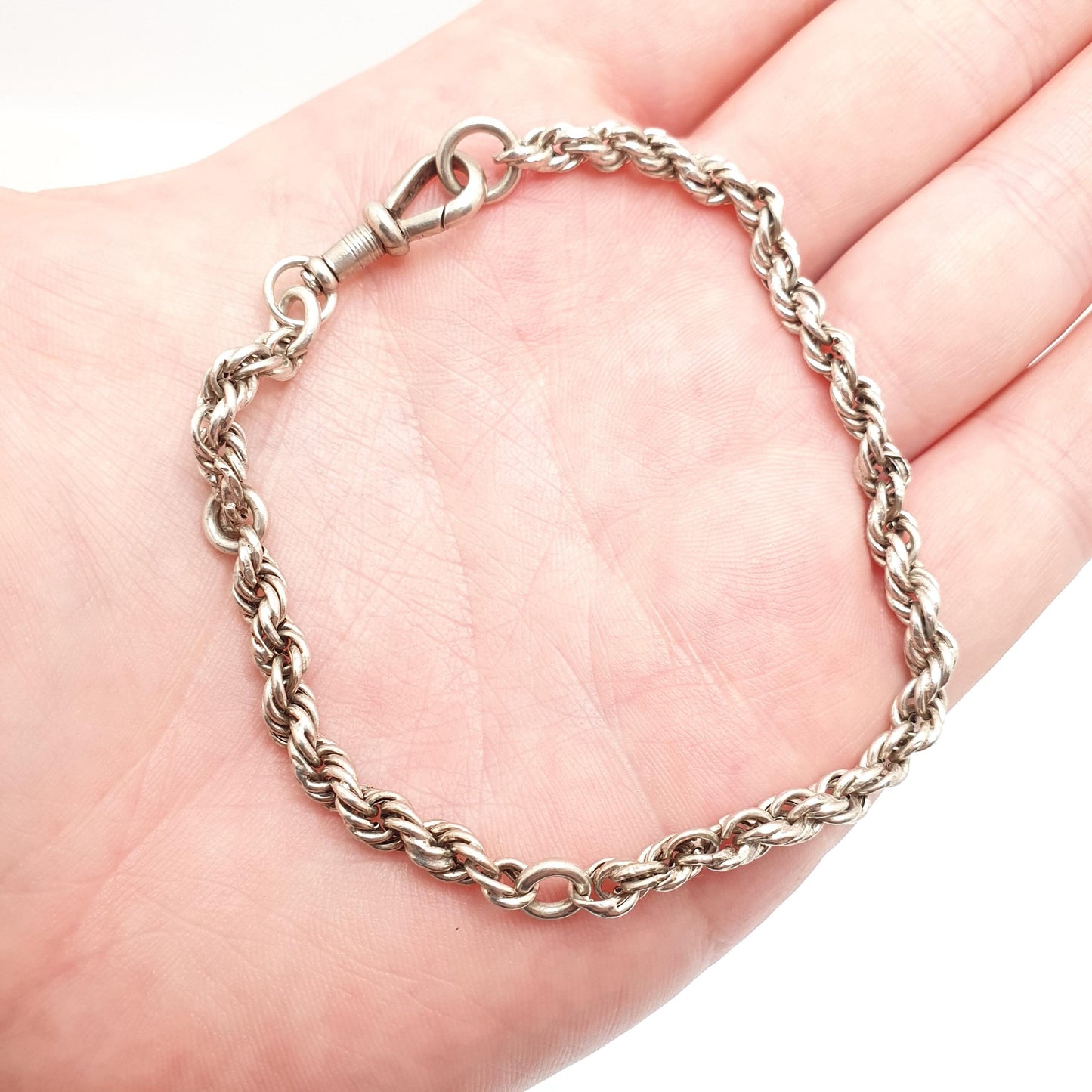 Antique Victorian Solid Silver Rope Link Bracelet Dog Clip Twist Helix 6.79g 21cm Vintage Albert Chain Mens Womens Jewelry Jewellery