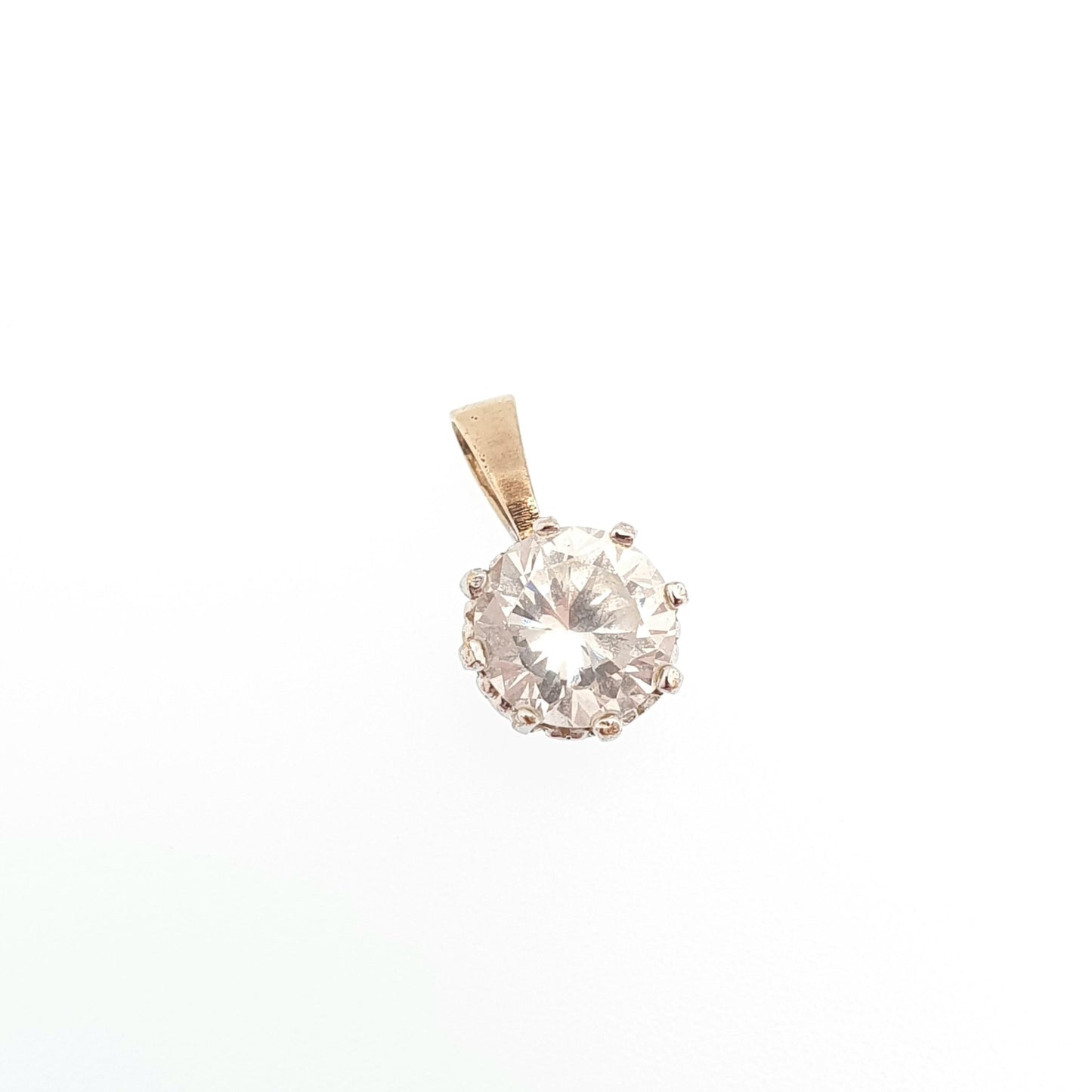 Vintage 9k 9ct Gold CZ Pendant Large Solitaire Gemstone Necklace Solid 375 Diamond Simulant Brilliant Cut Cubic Zirconia Jewelry Jewellery