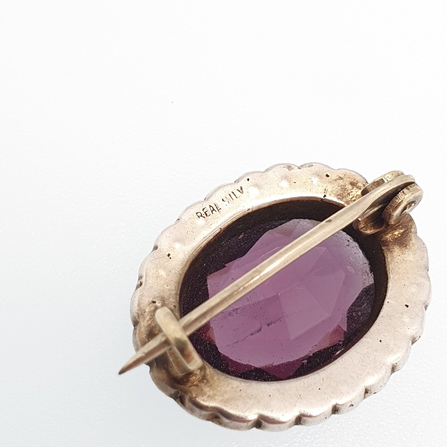 Antique Solid Silver Amethyst Paste Brooch Victorian Seed Pearl Oval Shape Genuine 1800s Vintage Womens Ladies Jewelry Jewellery